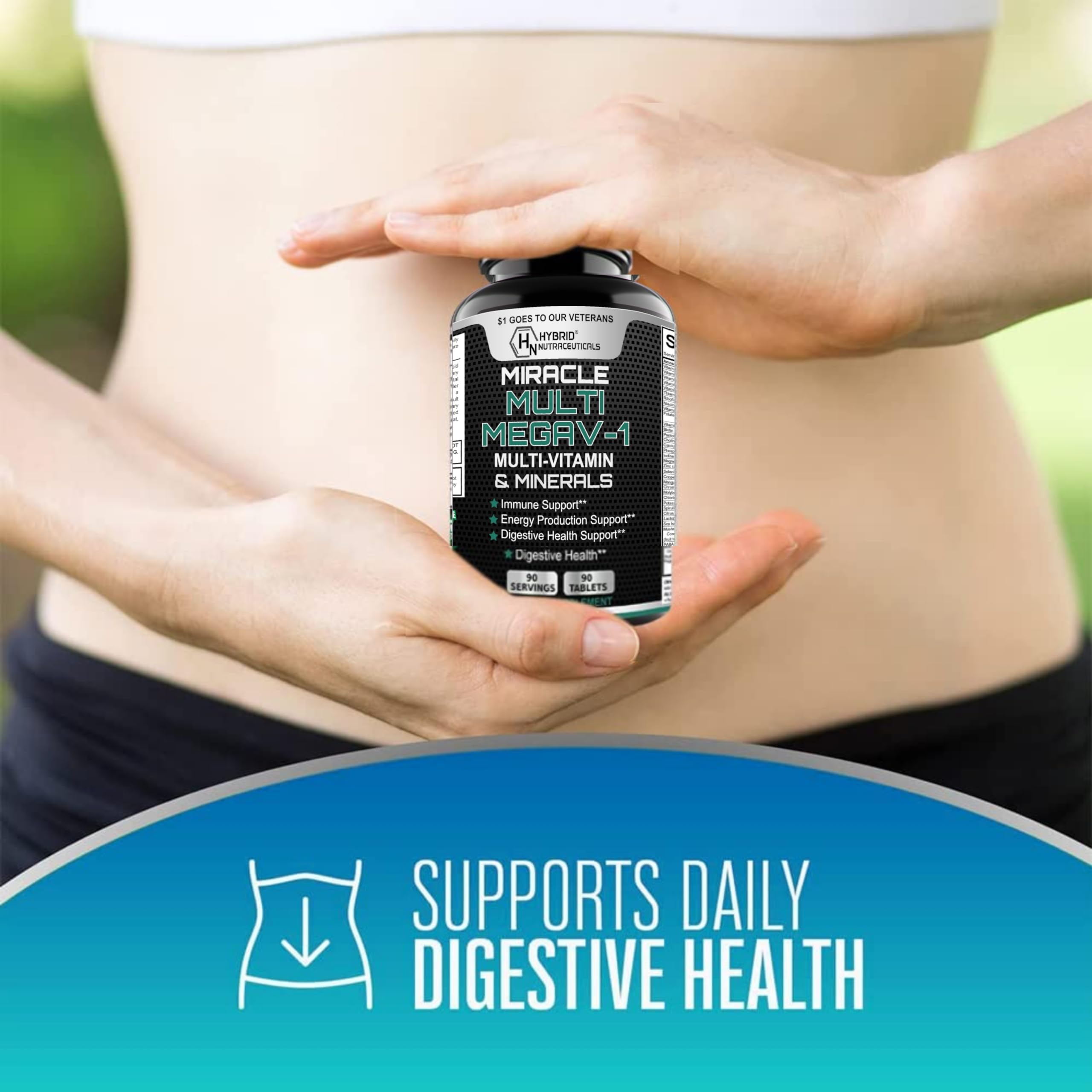 MEGAV-1 Multi-Vitamin, Superfood & Minerals - Daily Multivitamin with Probiotics, Digestive Enzyme, Mushroom Complex for Heart Health, Immune Support, Energy & Stamina - 90 Tablets Hybrid Nutraceuticals uk supplements