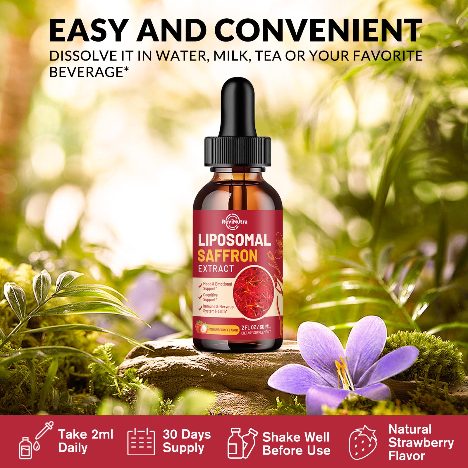 Saffron Supplements - 88.5mg Saffron Extract Liposomal Liquid Drops with Magnesium, Zinc, Ashwagandha, L-Theanine, Vitamin B6, D3 for Antioxidant Mood Energy Vision & Focus, Strawberry Flavor 2 Fl Oz ReviNutra uk supplements