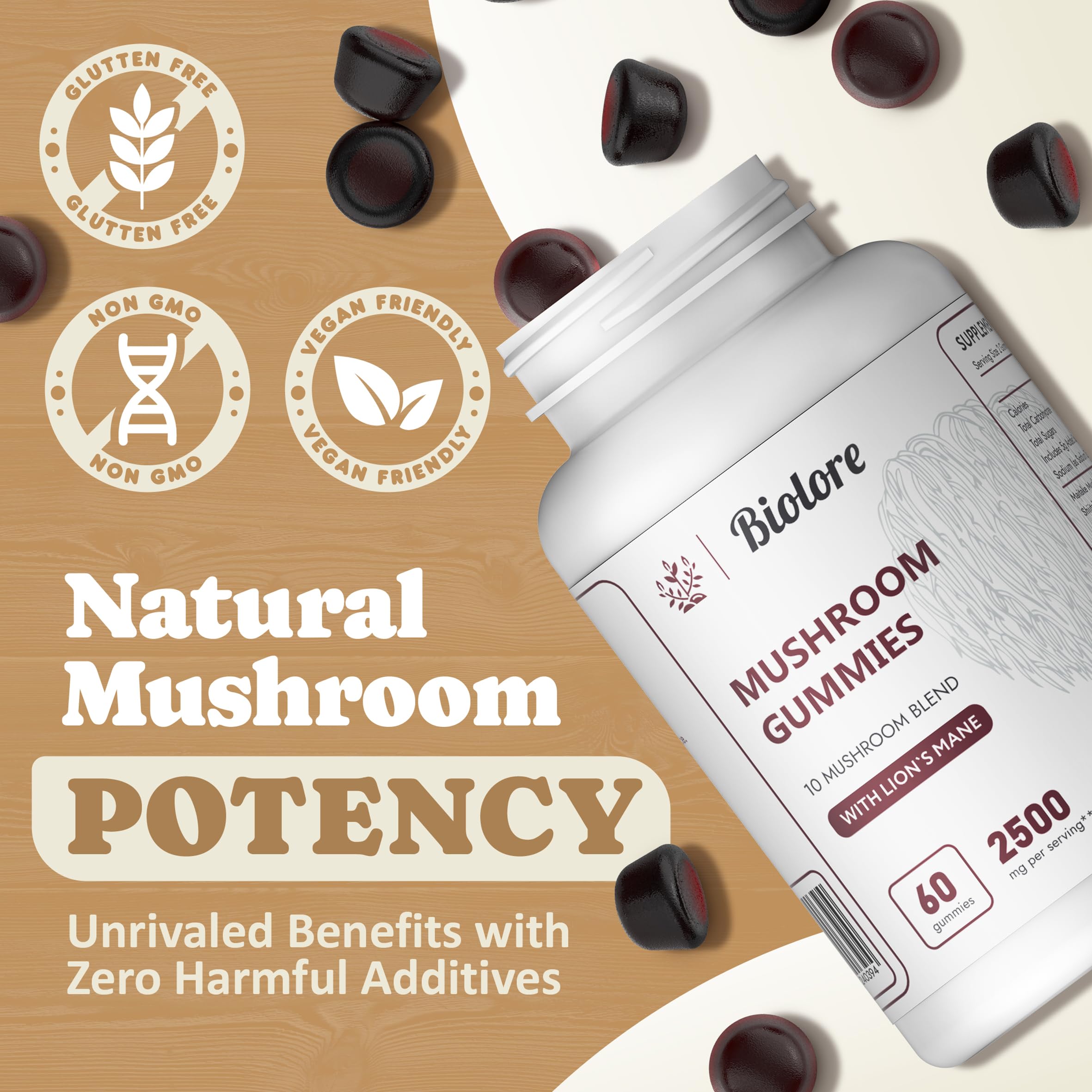 Biolore Mushroom Complex Gummies: 10 Powerful Mushrooms with Chaga, Lions Mane Biolore uk supplements