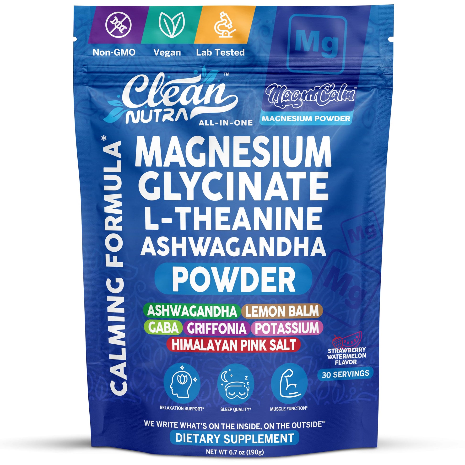 Magnesium Glycinate Powder Supplement + L Theanine Ashwagandha Glycine Apigenin Lemon Balm GABA 5HTP Pink Salt Potassium L Tryptophan Calcium | Powdered Sleep Aid Calm Trace Minerals Vitamin Clean Nutraceuticals uk supplements
