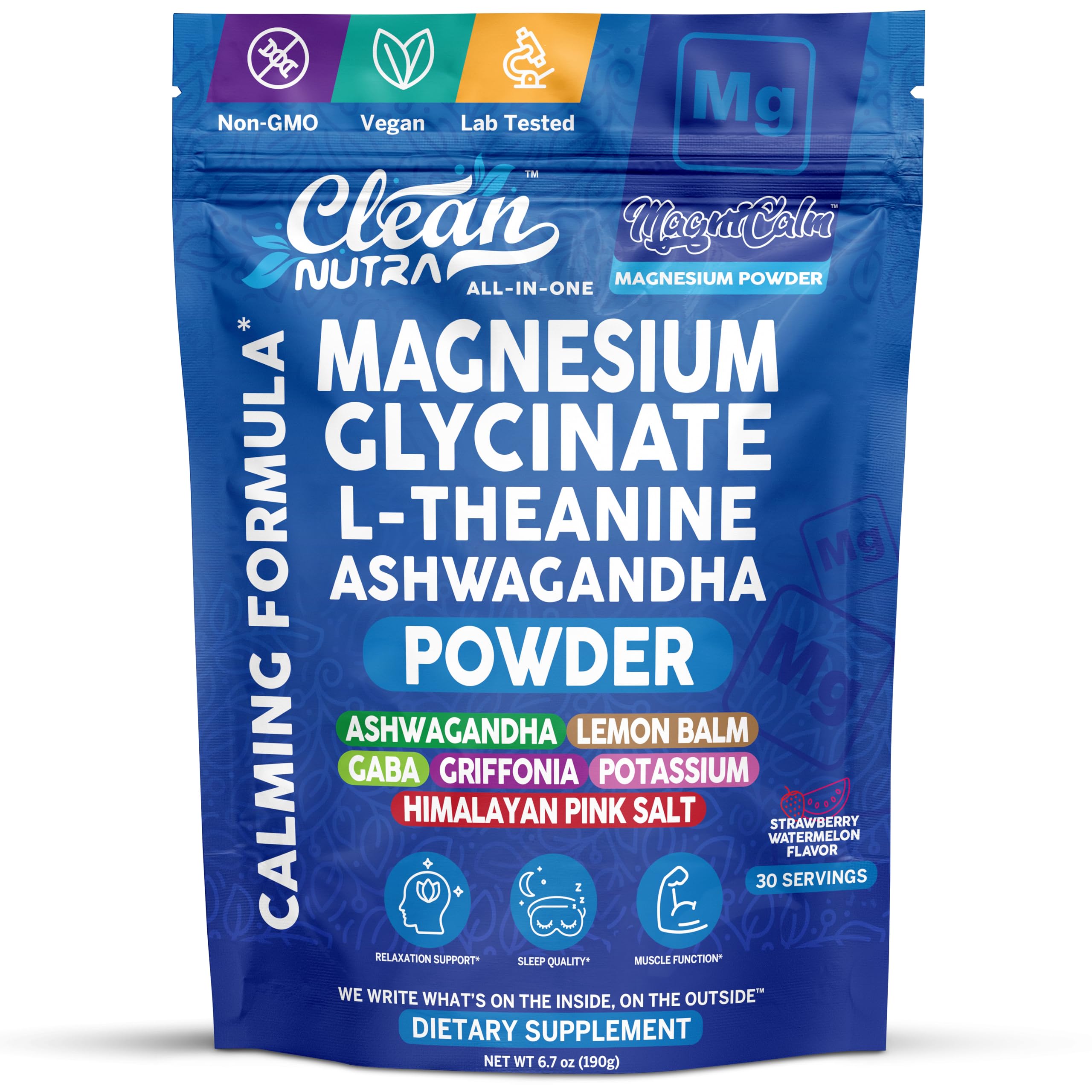 Magnesium Glycinate Powder Supplement + L Theanine Ashwagandha Glycine Apigenin Lemon Balm GABA 5HTP Pink Salt Potassium L Tryptophan Calcium | Powdered Sleep Aid Calm Trace Minerals Vitamin Clean Nutraceuticals uk supplements