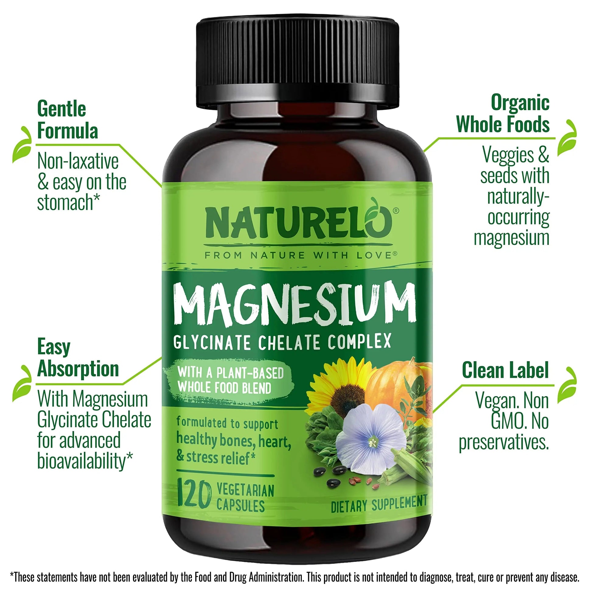 NATURELO One Daily Multivitamin for Men with Vitamins, Minerals & Organic Whole Foods - 60 Capsules and Magnesium Glycinate Chelate Complex NATURELO uk supplements