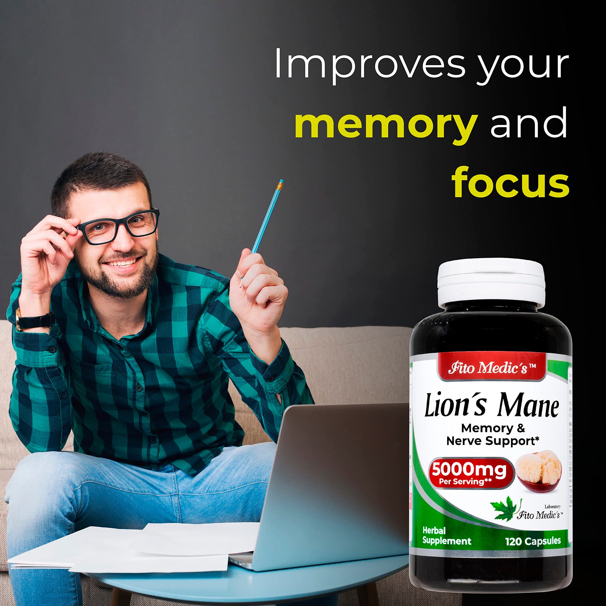 Lab | Lions Mane | 5000 mg per Serving | 120 Capsules | lions mane supplement | lions mane FITO MEDIC'S uk supplements