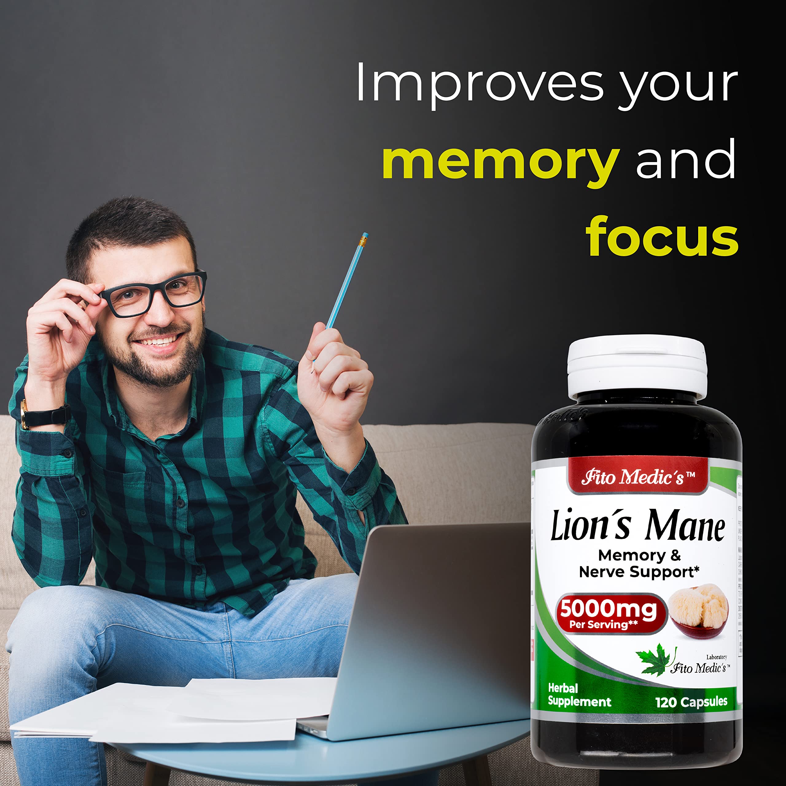 Lab | Lions Mane | 5000 mg per Serving | 120 Capsules | lions mane supplement | lions mane FITO MEDIC'S uk supplements