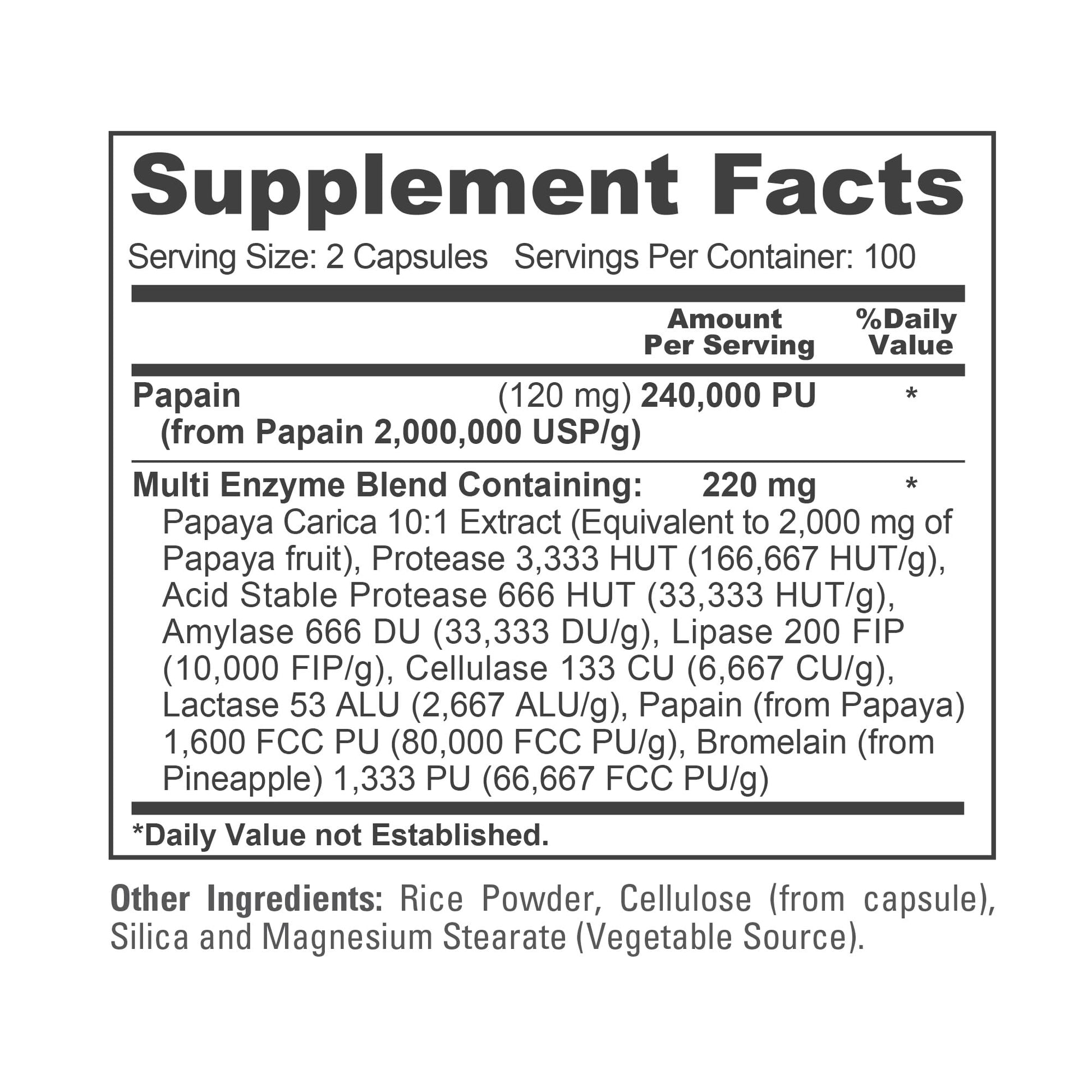 NusaPure Papaya Papain Enzyme Complex 240,000 PU - 200 Veggie Caps - Suitable for Vegetarian, Vegan Non-GMO NusaPure uk supplements