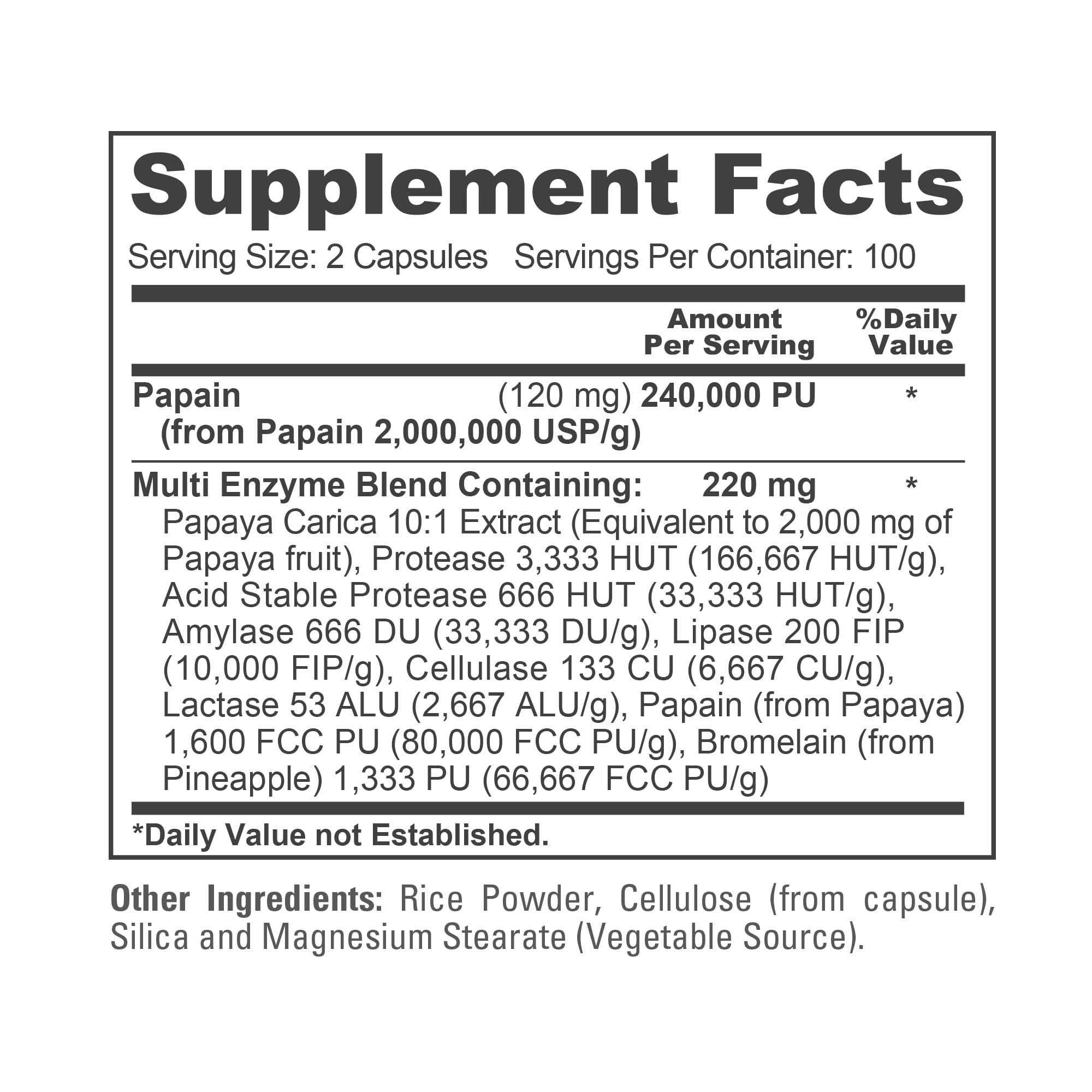 NusaPure Papaya Papain Enzyme Complex 240,000 PU - 200 Veggie Caps - Suitable for Vegetarian, Vegan Non-GMO NusaPure uk supplements