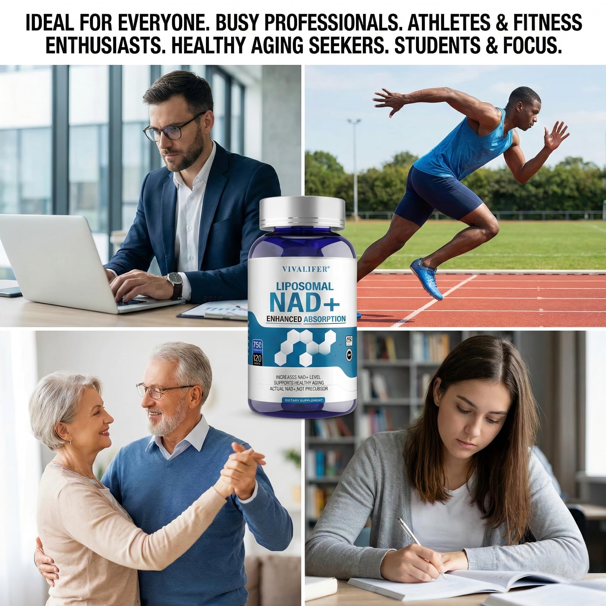 Liposomal NAD+ Supplement 750mg - 120 Capsules NMN Alternative Superior Absorption & Bioavailability -True Nicotinamide Adenine Dinucleotide for Cellular Energy, DNA Repair Support & Healthy Aging DQQI uk supplements