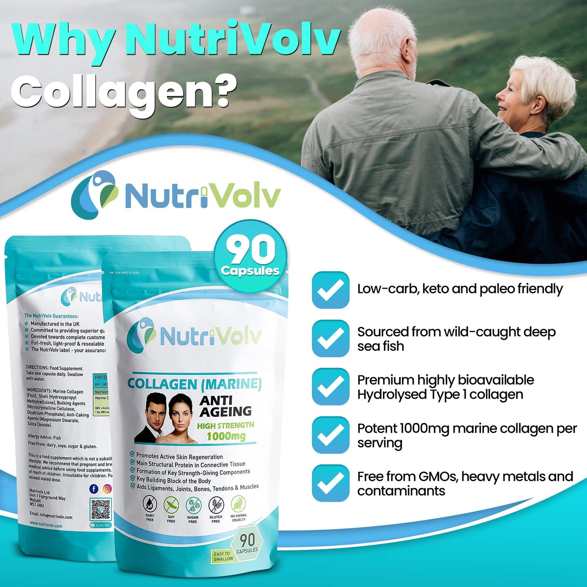 Nutrivolv Collagen Marine (1000mg) Supplement for Skin , Anti Ageing Nutrivolv uk supplements