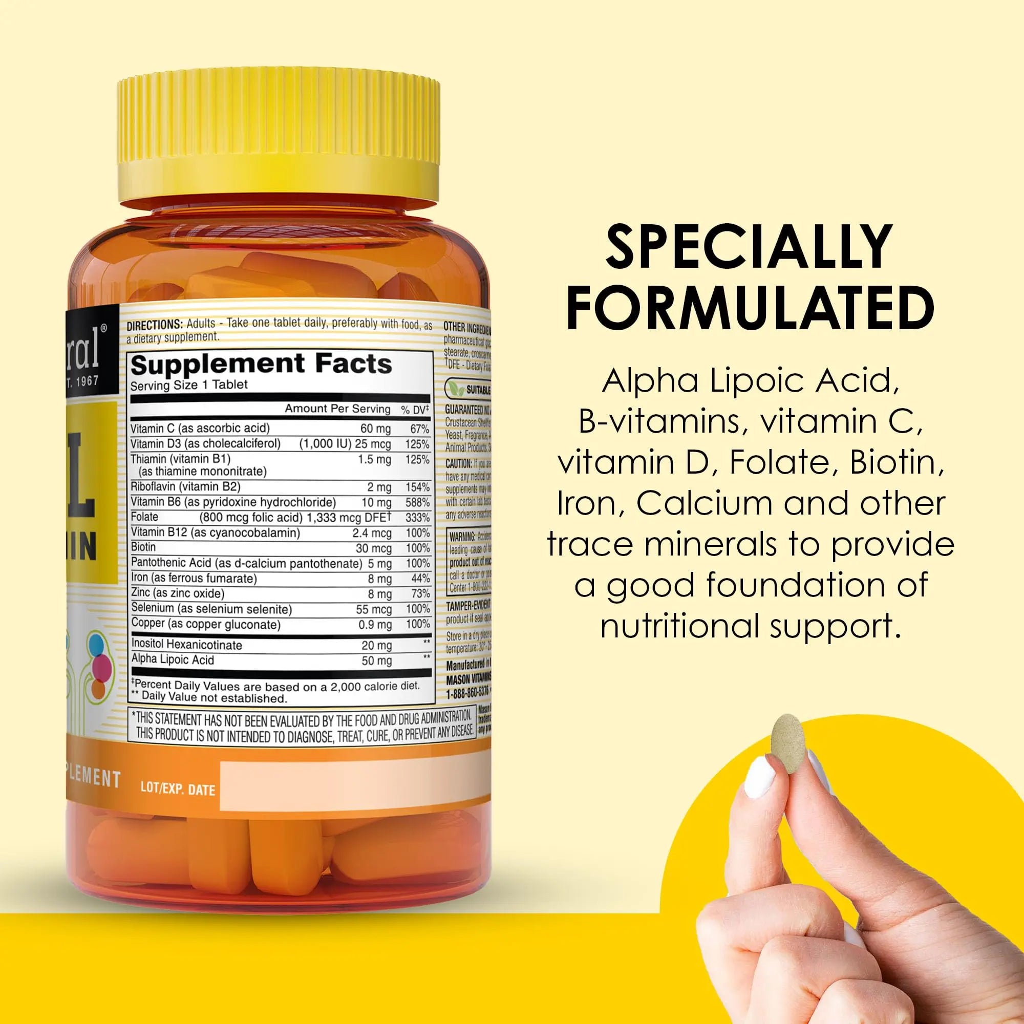 MASON NATURAL Renal Multivitamin, with ALA, Biotin, & B Vitamins for Daily Support,100 Caplets MASON NATURAL uk supplements