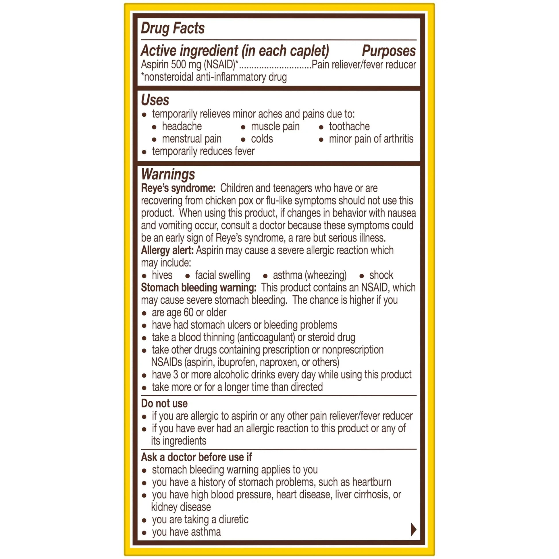 Bayer Aspirin Extra Strength, Aspirin 500mg, Pain Relief Pills, Fever Reducer and Headache Relief for Adults, 100 ct Bayer uk supplements