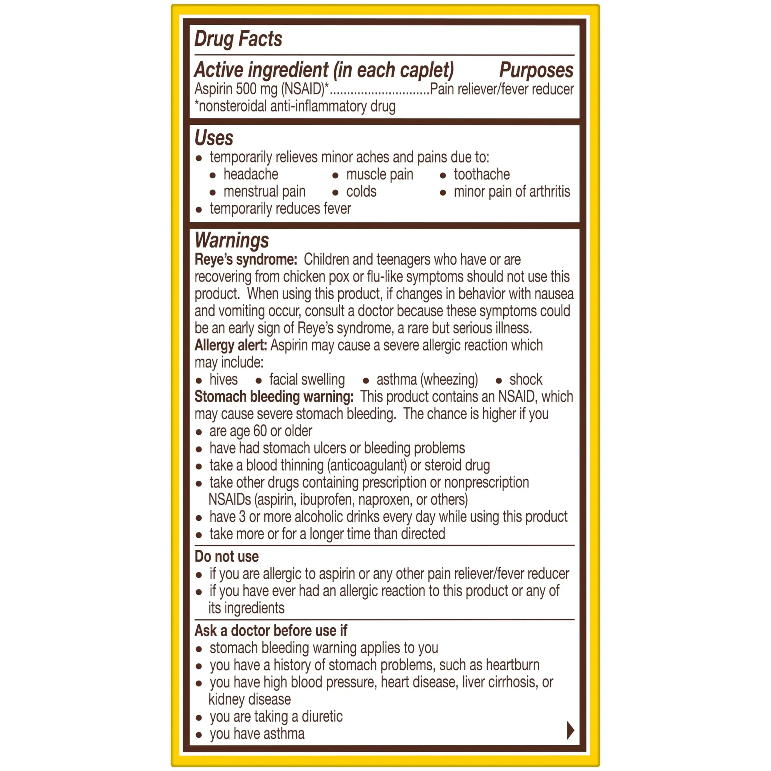 Bayer Aspirin Extra Strength, Aspirin 500mg, Pain Relief Pills, Fever Reducer and Headache Relief for Adults, 100 ct Bayer uk supplements