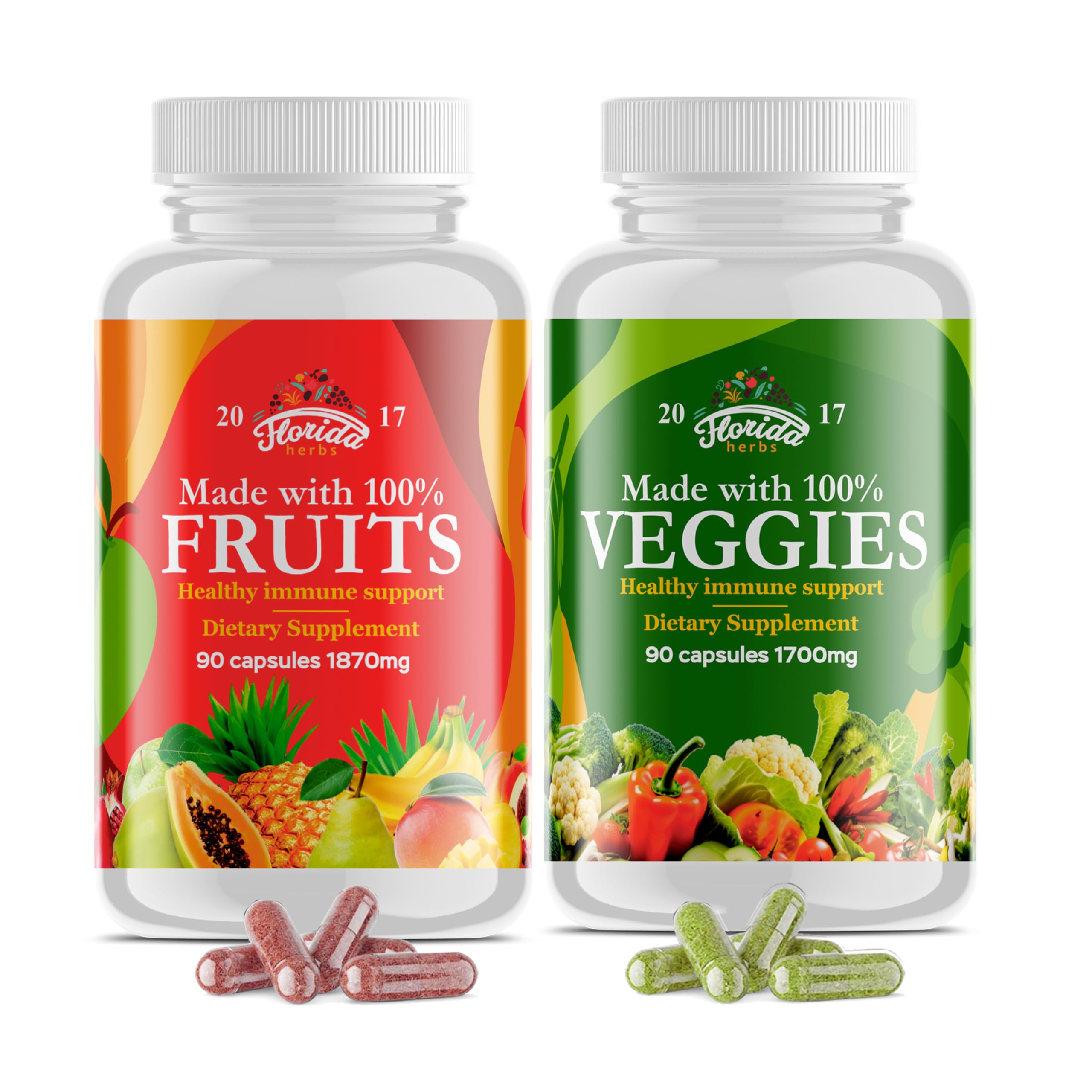 Fruits and Vegetables Supplement - 90 Fruit and 90 Veggie Capsules - Nature Vitamins, Balance of Fruits and Veggies Supports Energy Balance, Soy Free, Vegan Capsules - 90 Count (Pack of 2) FLORIDA HERBS uk supplements
