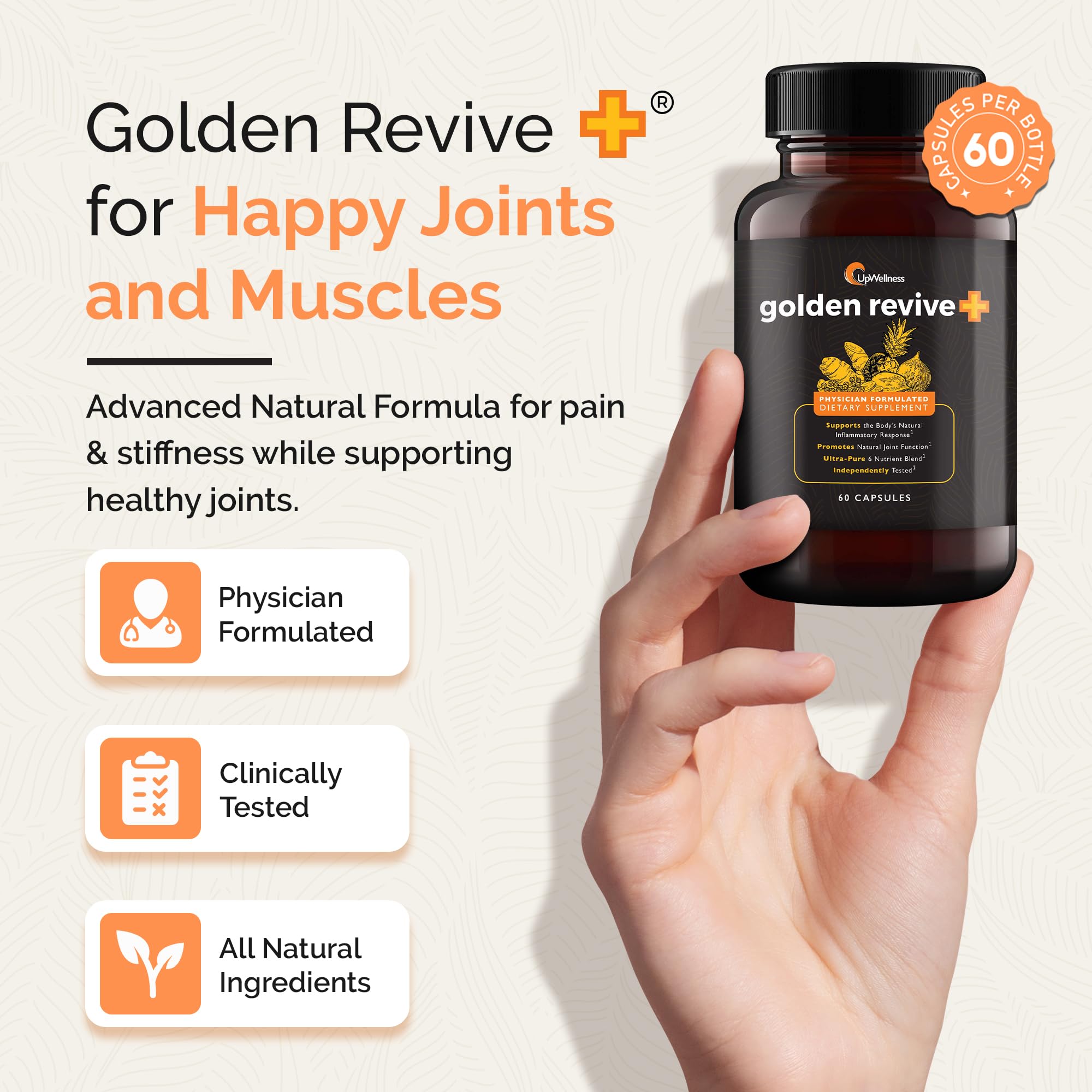 UpWellness Golden Revive + Joint Support Supplement Featuring Turmeric with Black Pepper, Quercetin, and Magnesium- Turmeric Boswellia Supplement - 6 Active Ingredients - 60 Capsules, 5 Pack UpWellness uk supplements