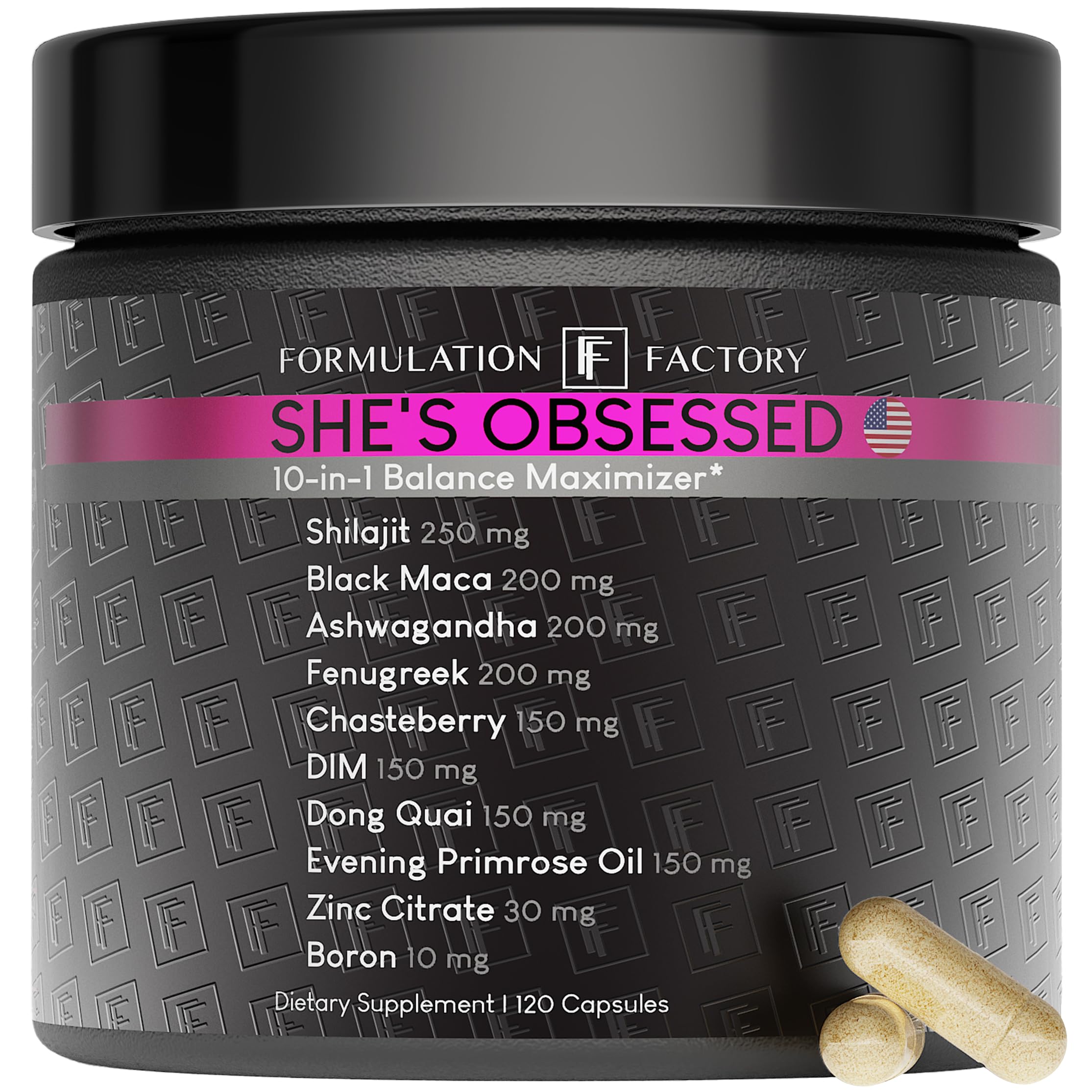 Formulation Factory She's Obsessed: 10-in-1 Hormone Balance Maximizer with Shilajit, Maca, Ashwagandha, DIM, Dong Quai, Zinc & More for Vitality & Balance – 120 Capsules 2 Months Formulation Factory uk supplements