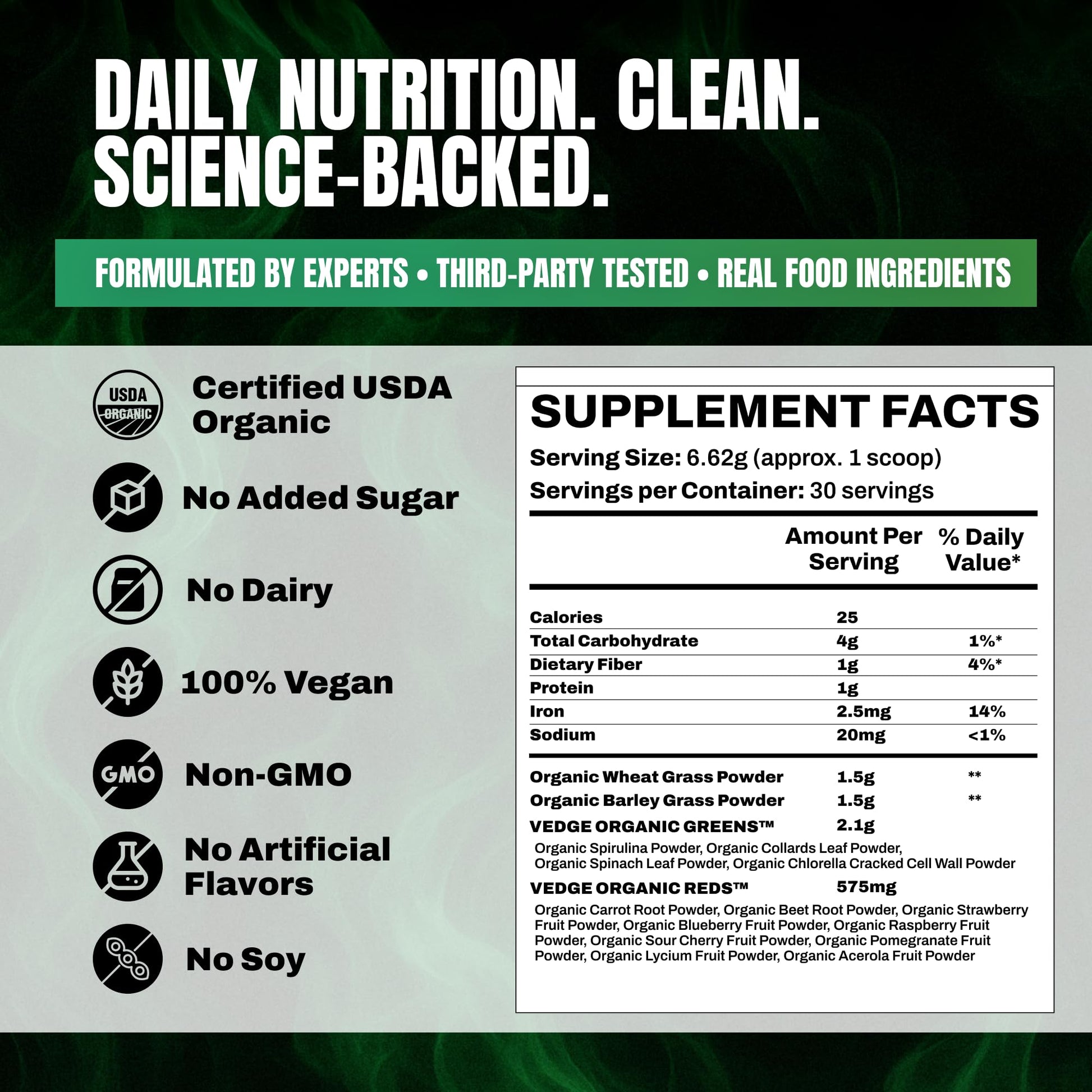 VEDGE Nutrition Organic Greens - Vegan Plant-Based Greens Superfood Powder - Drink Mix for Energy, Antioxidants & Recovery - Full Spectrum Greens for Athletes - 30 Servings - Mixed Berry Flavor VEDGE uk supplements