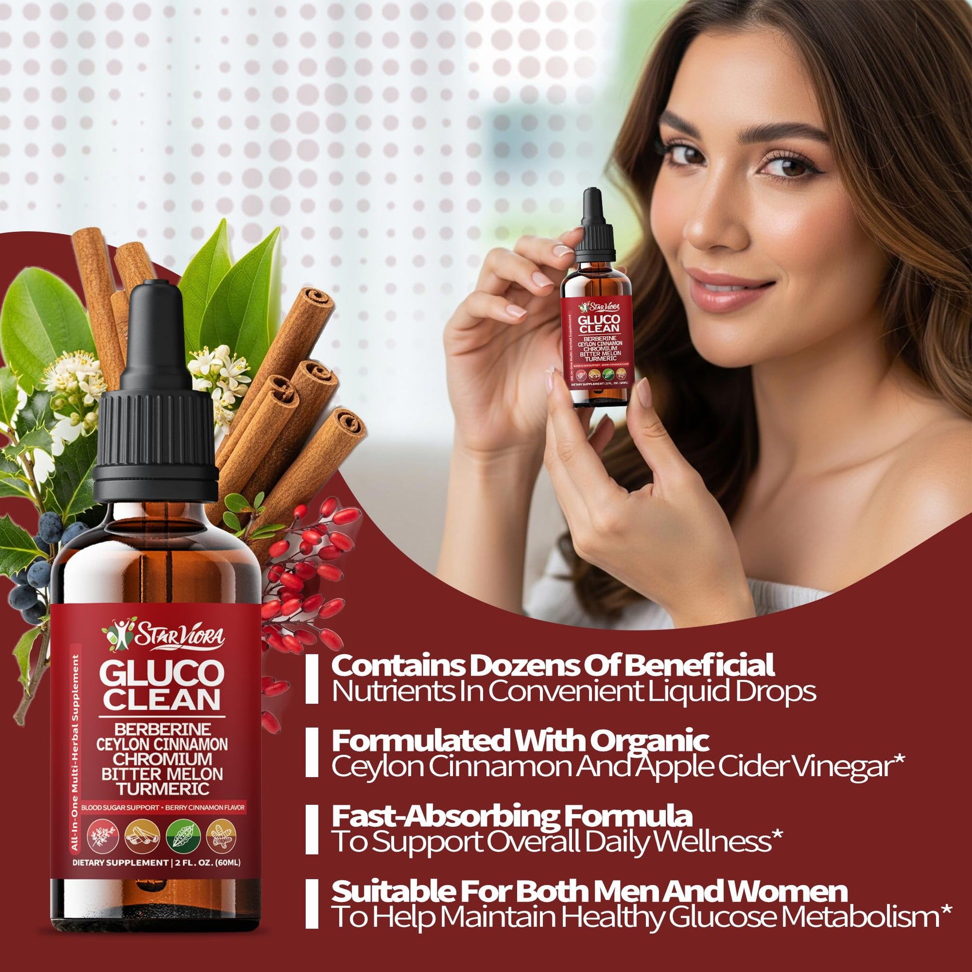 StarViora Gluco Clean Sugar-Free Herbal Blend with Berberine & Chromium, Bitter Melon, Ginseng and Alpha Lipoic Acid for Daily Wellness StarViora uk supplements