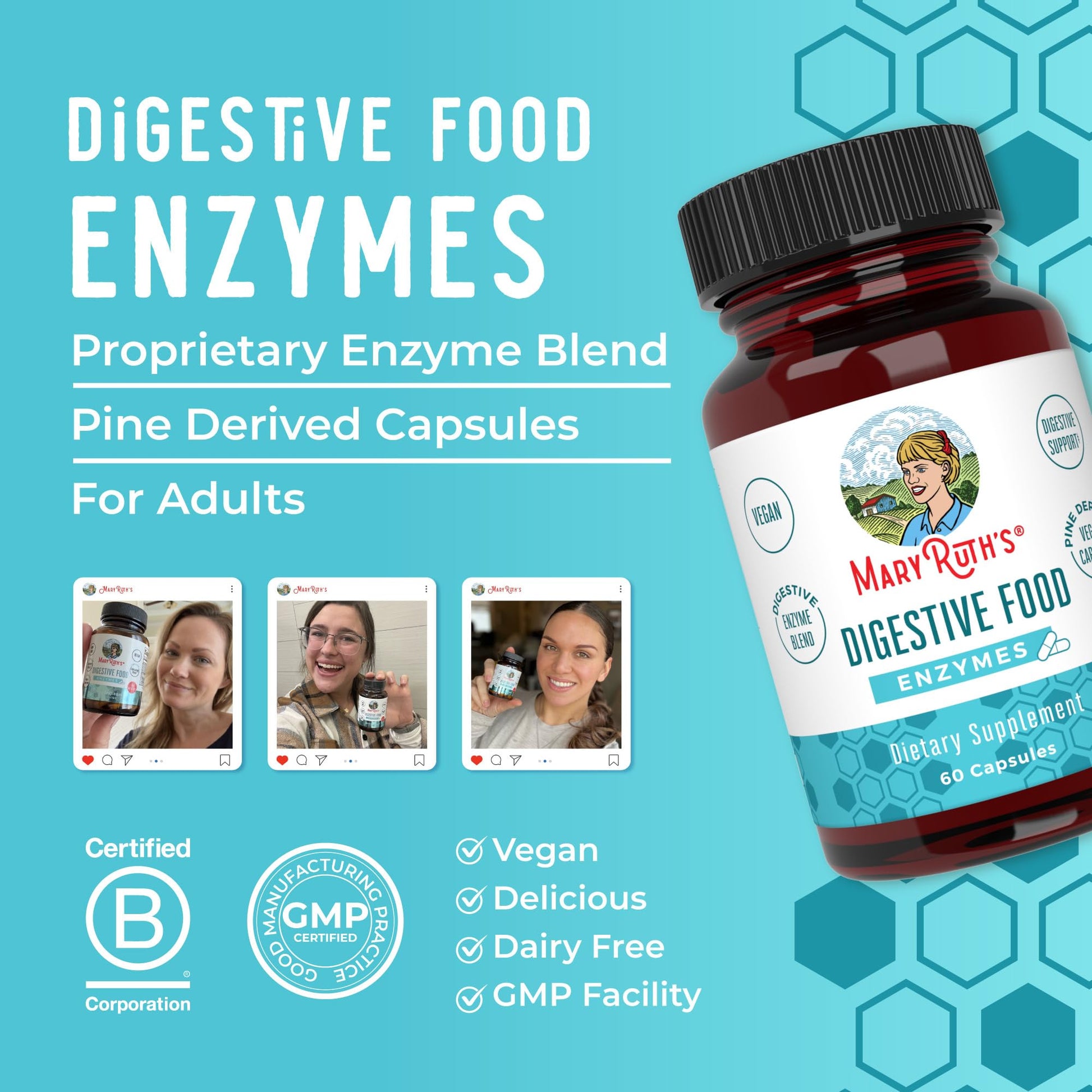 MaryRuth Organics Digestive Enzymes | Up to 2 Month Supply | Vegan Digestive Health Aid and Gut Health Enzyme Complex | Over 12 Enzymes | Vitamins B6 & B12 MARYRUTH'S uk supplements