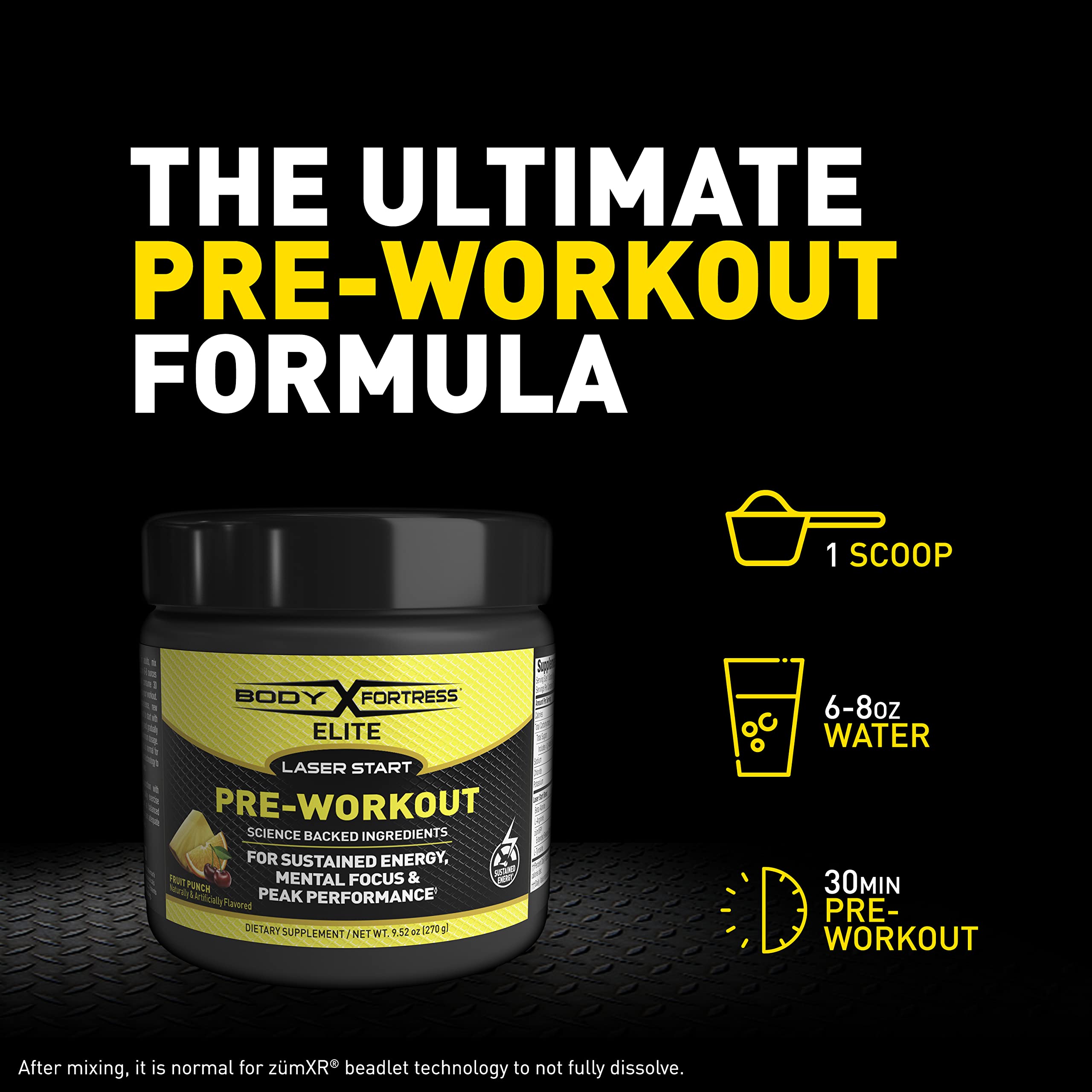 Body Fortress Elite Laser Start Pre-Workout Powder,ZümXR Caffeine for Sustained Energy Body Fortress uk supplements