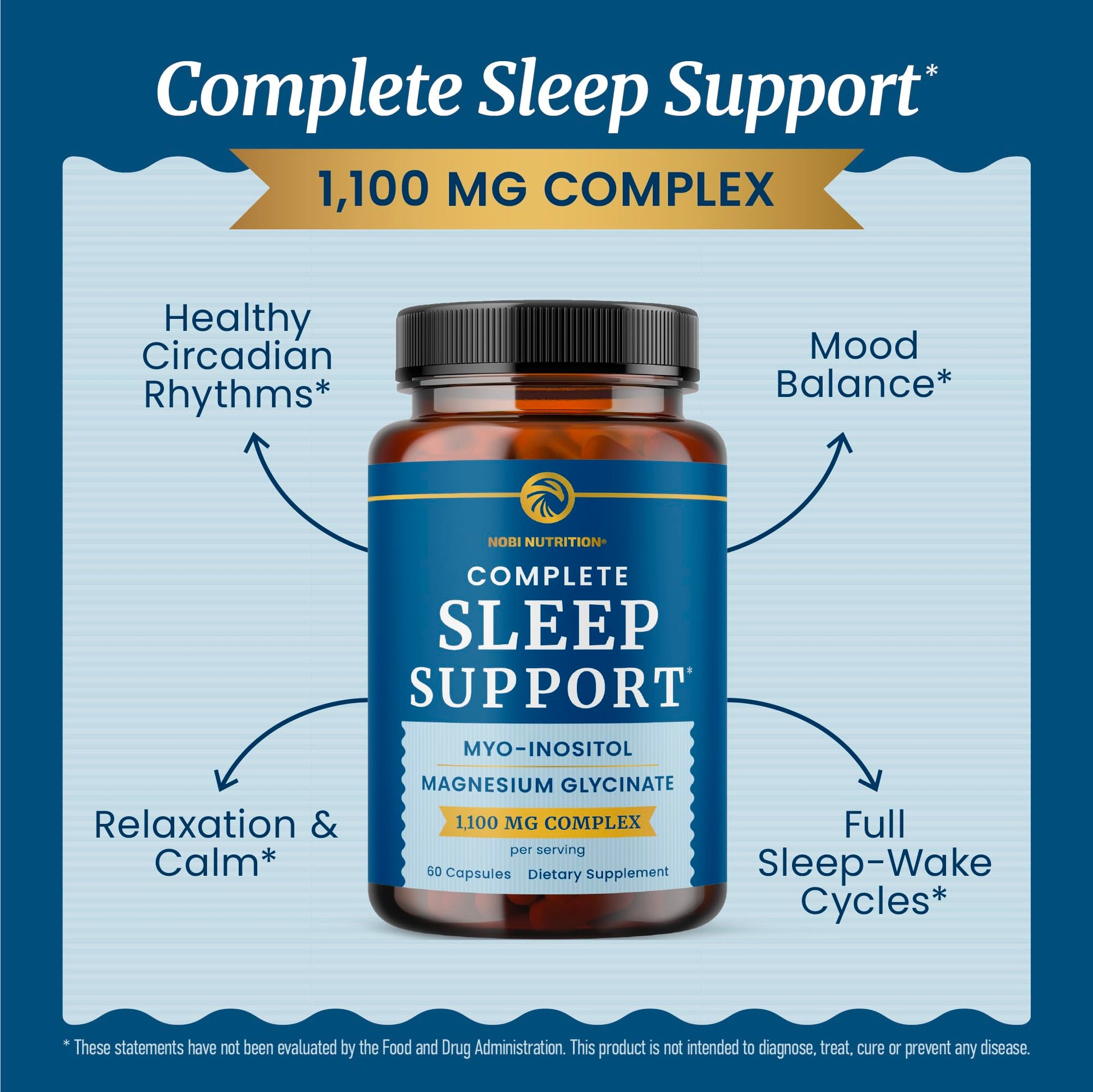Complete Sleep Support | Myo Inositol + Magnesium Glycinate | Restful Sleep & Relaxation Support | 1100MG Complex | Melatonin-Free, Non-GMO | Inositol Supplement with Magnesium-Glycinate | 60 Ct Nobi Nutrition uk supplements