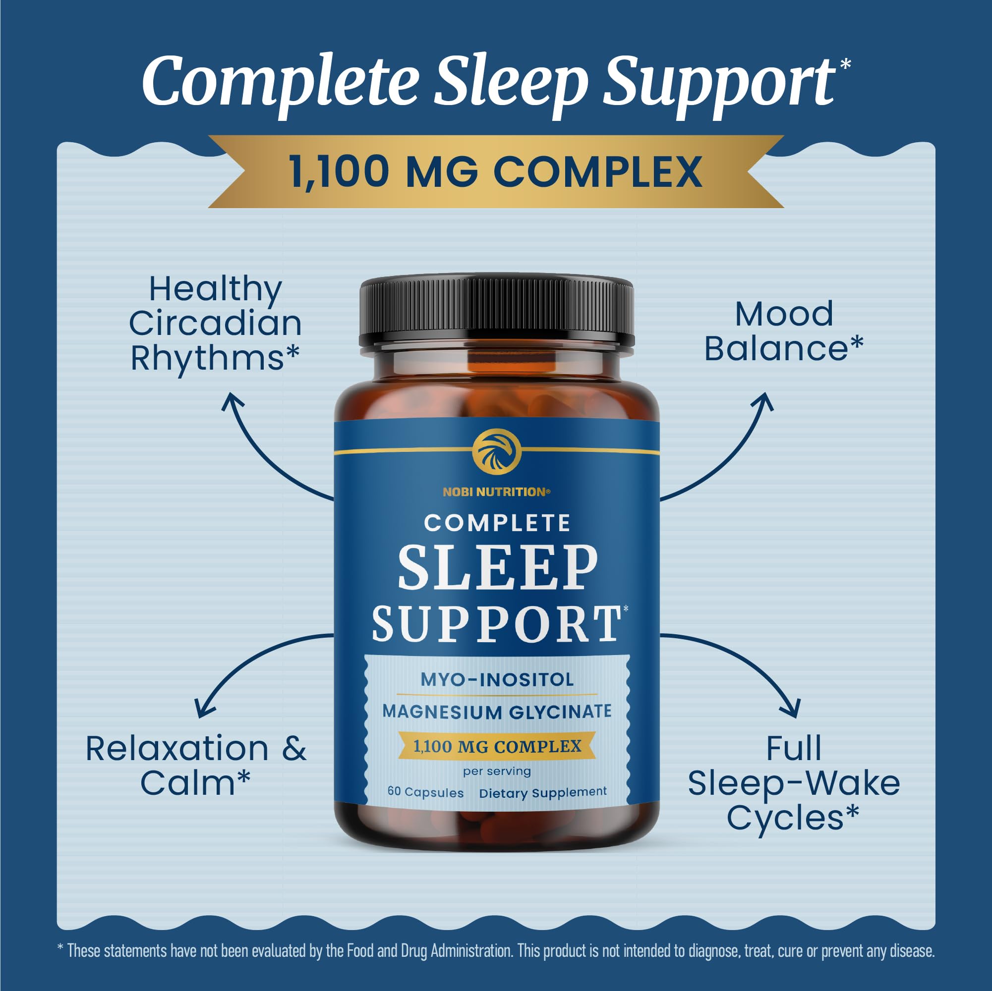 Complete Sleep Support | Myo Inositol + Magnesium Glycinate | Restful Sleep & Relaxation Support | 1100MG Complex | Melatonin-Free, Non-GMO | Inositol Supplement with Magnesium-Glycinate | 60 Ct Nobi Nutrition uk supplements