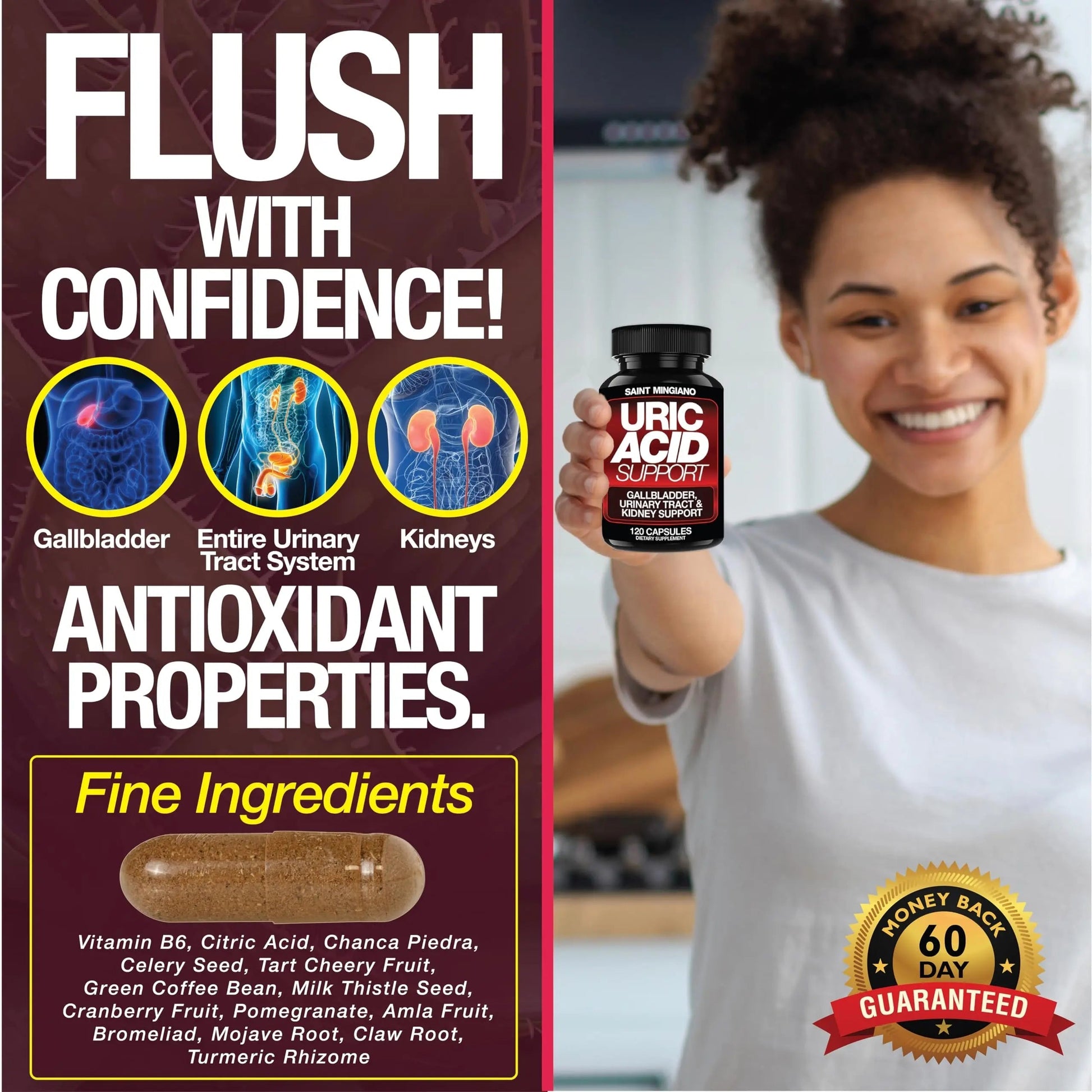 Saint Mingiano Uric Acid Flush for Gout Support -120 Capsules - Supports Kidney Cleanse Detox & Repair, Gallbladder & Urinary Tract Issues - Essential for Detox & Joint Support - Cranberry Extract Saint Mingiano uk supplements