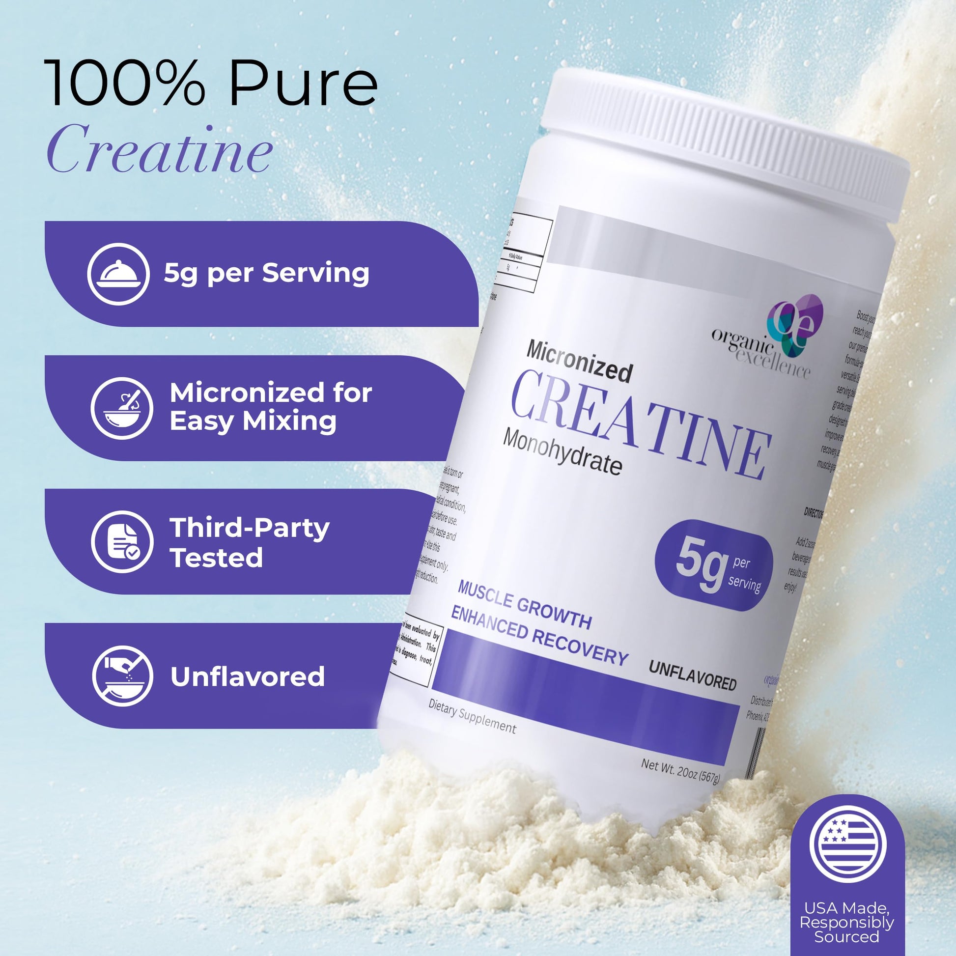 Organic Excellence Creatine Monohydrate – Micronized Creatine Powder for Muscle Growth, Strength & Recovery – Unflavored, 115 Servings Organic Excellence uk supplements