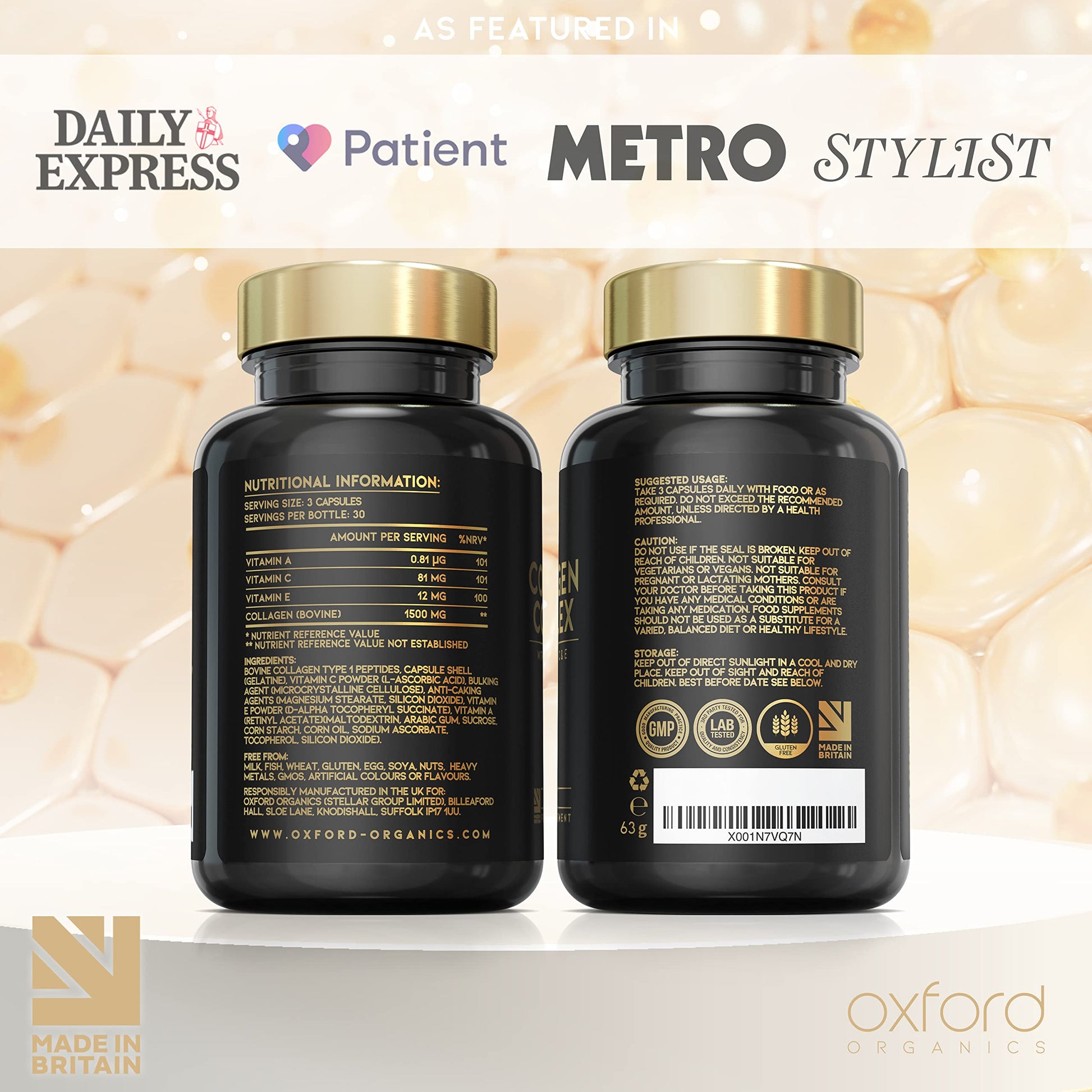 Advanced Collagen Complex | 1593mg Vitamin Boosted Complex for Glowing Hair, Skin & Nails Oxford Organics uk supplements