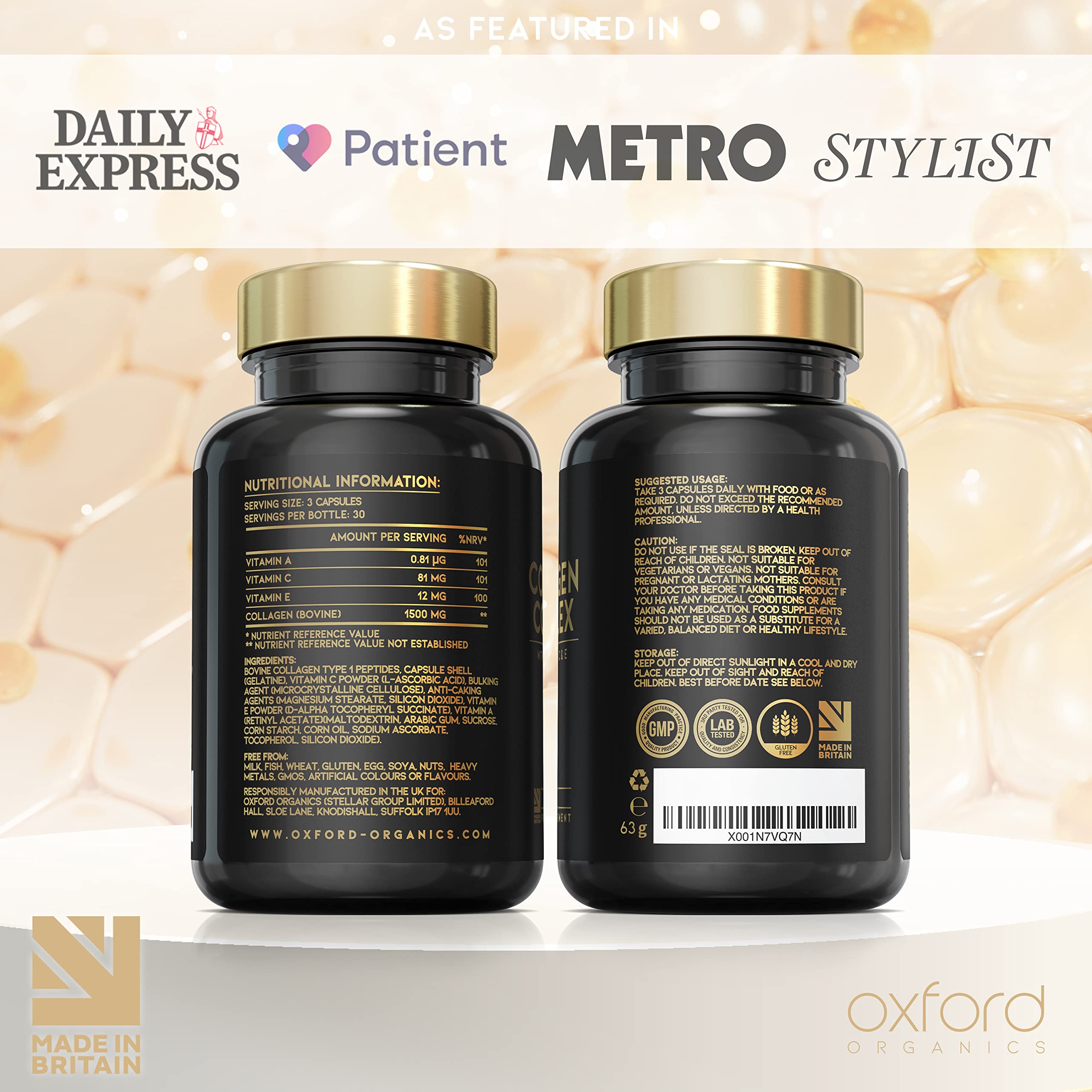 Advanced Collagen Complex | 1593mg Vitamin Boosted Complex for Glowing Hair, Skin & Nails Oxford Organics uk supplements
