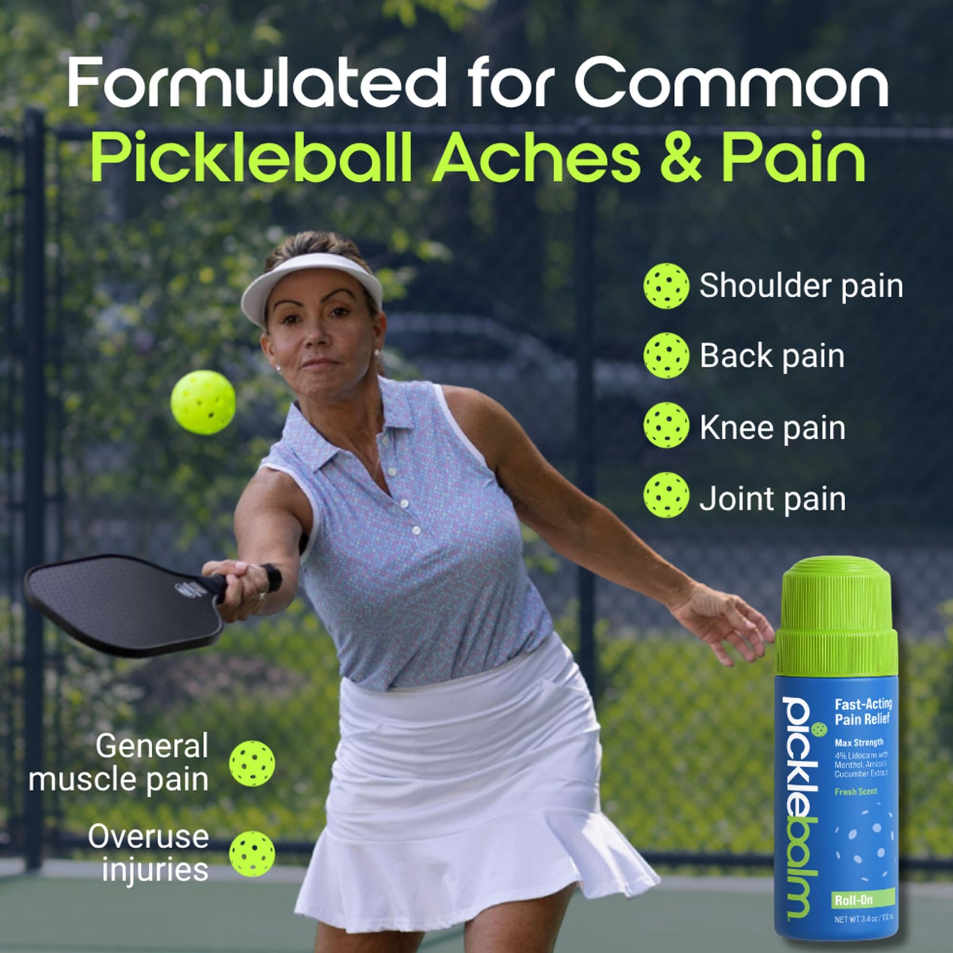 PickleBalm Pickleball In-Game Muscle Pain Relief Roll-On with 4% Lidocaine, Arnica, Menthol, Cucumber Seed Extract for Shoulders, Knees, Wrists, and More, 3.4oz Roll-On Applicator PickleBalm uk supplements