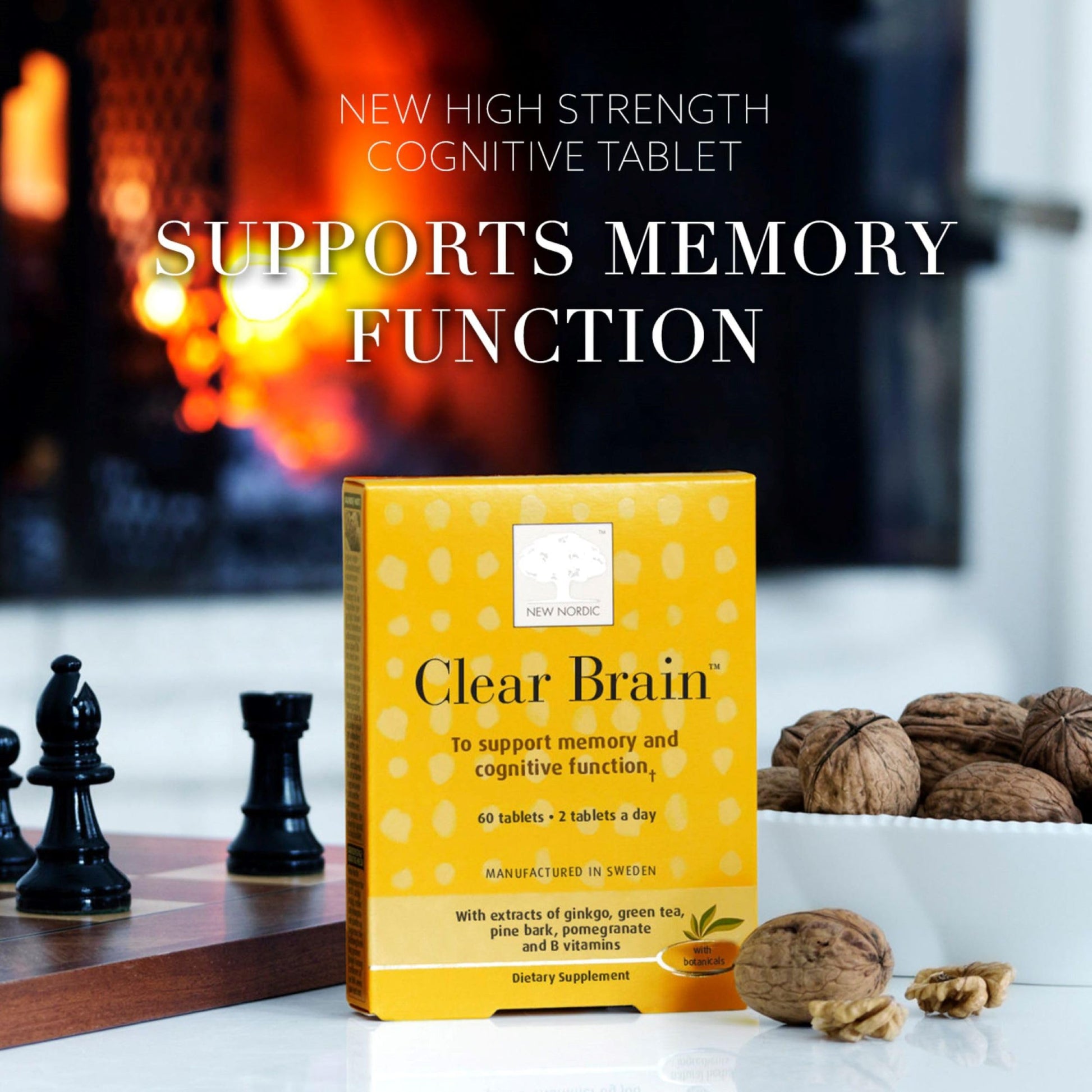 New Nordic Clear Brain Tablets, Supports Normal Cognitive Health and Memory, with Green Tea and Walnut, Swedish Made, 60 Count (Pack of 1) NEW NORDIC uk supplements