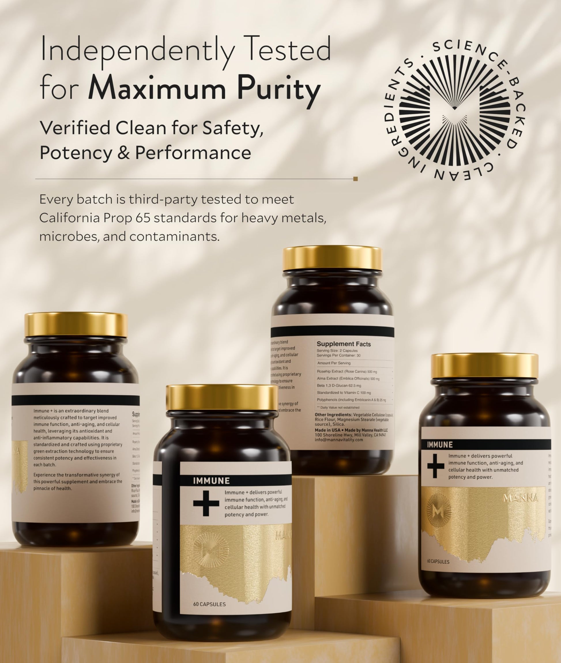 Manna Immune+ Capsules | 500mg Amla Extract & 500mg Rosehip Extract | Vitamin C Supplement for Immune Boost, Antioxidants, Heart Health, Digestion & Immune System Support | For Daily Use | 60 Count M Manna uk supplements