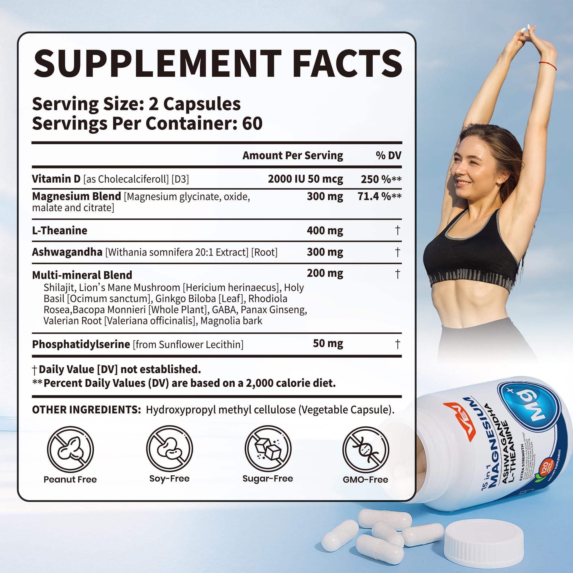 VEV DeepCalm Magnesium Complex for Women – 15-in-1 Glycinate & Citrate Capsules with Ashwagandha & L-Theanine – 120 Vegan Capsules VEV uk supplements
