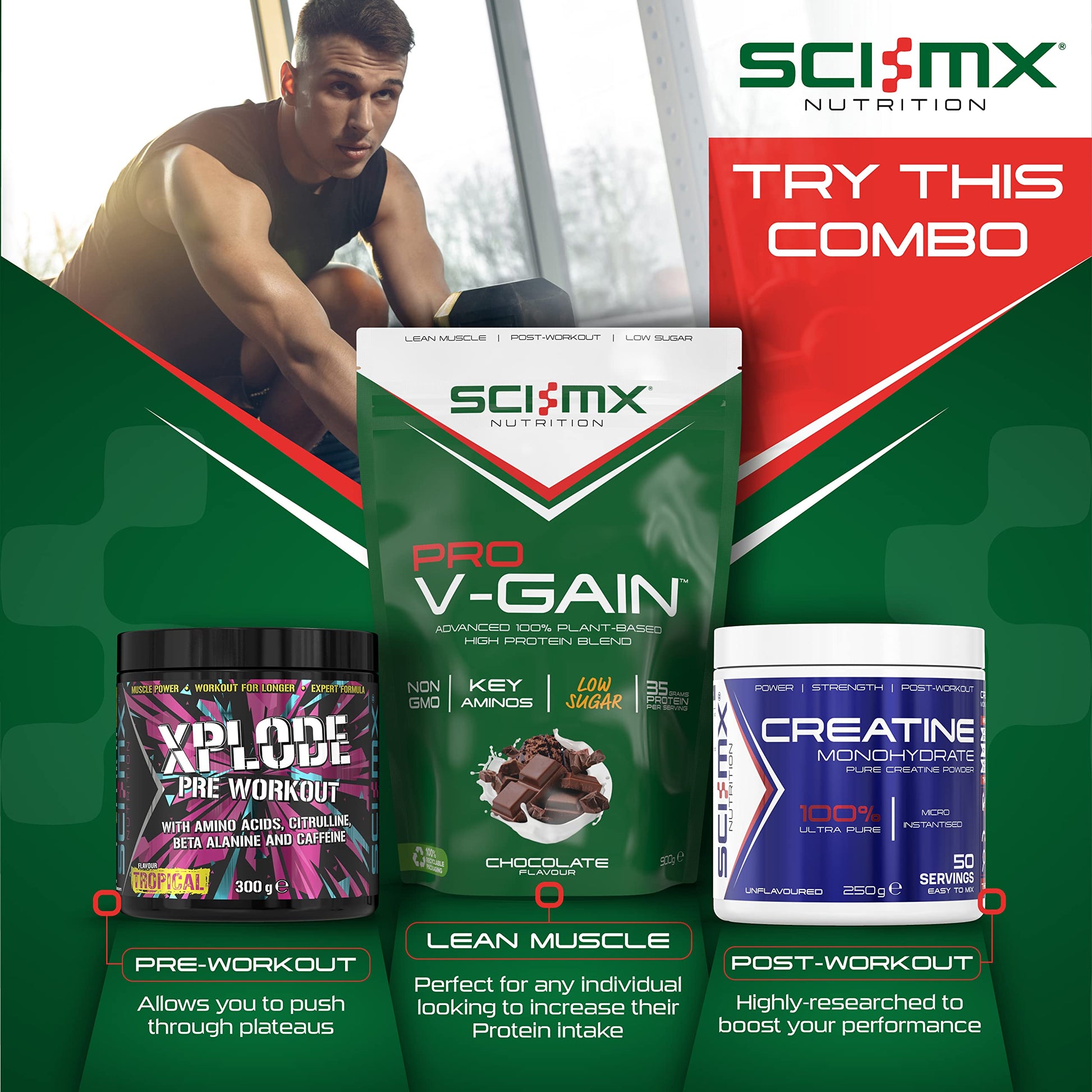 SCI-MX Pro V Gain 100% Plant Based Vegan Protein Formula With No Added Sugar - Chocolate Flavour - 900g - 20 SERVINGS SCI-MX uk supplements
