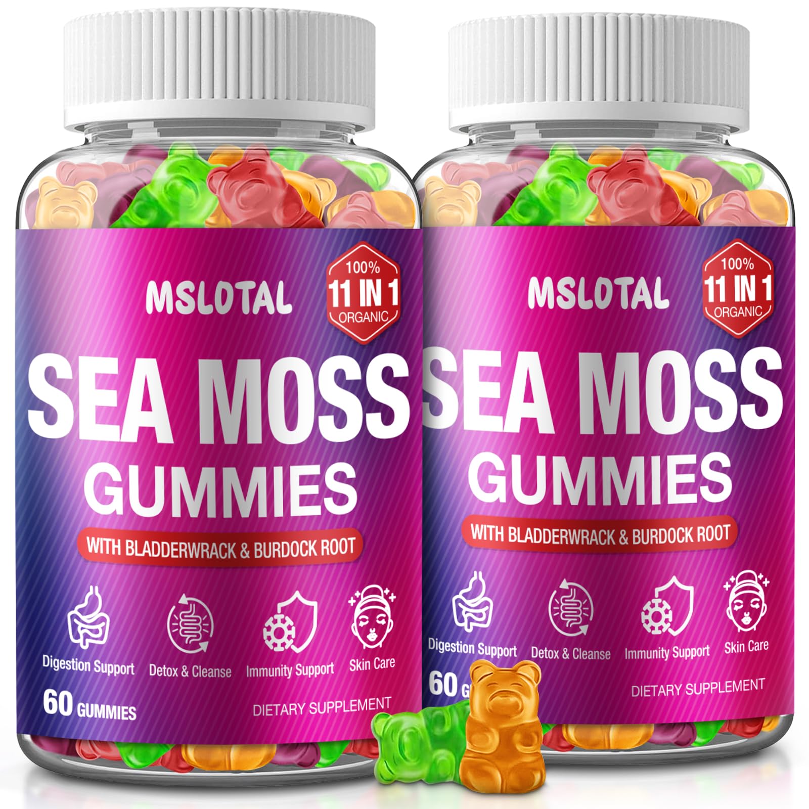 MSLOTAL Irish Sea Moss Gummies with Black Seed Oil, Ashwagandha Bladderwrack and Burdock Root, Organic Sea Moss Gummies for Women and Men with Shilajit, Immune Support, Vegan, 120 Gummies Totalss MSLOTAL uk supplements