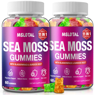 MSLOTAL Irish Sea Moss Gummies with Black Seed Oil, Ashwagandha Bladderwrack and Burdock Root, Organic Sea Moss Gummies for Women and Men with Shilajit, Immune Support, Vegan, 120 Gummies Totalss MSLOTAL uk supplements