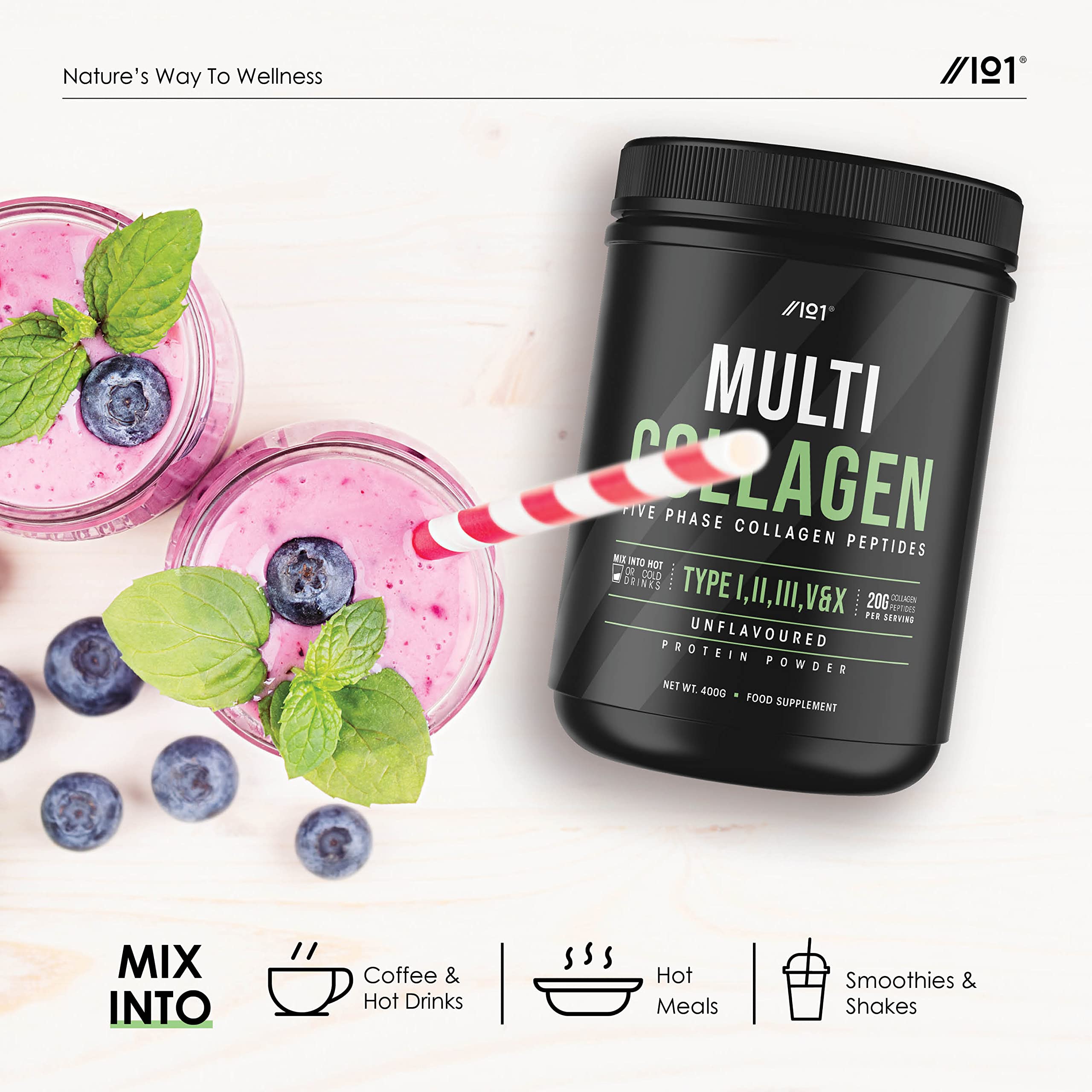 Multi Collagen Protein Powder (400g) - Types I, II, III, V & X - Hydrolyzed Grass Fed Bovine, Wild Caught Fish ALPHA01 uk supplements