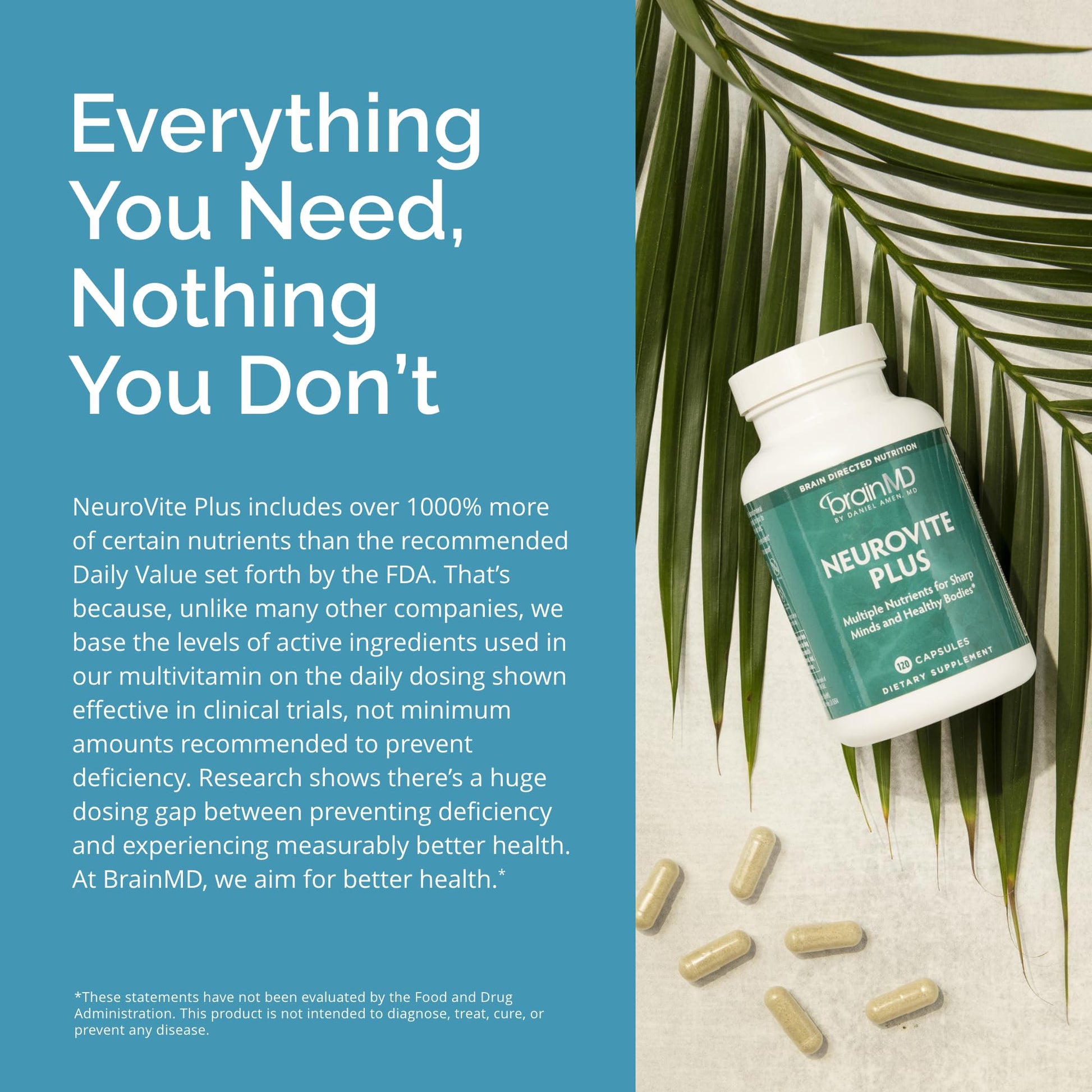 BRAINMD Dr Amen NeuroVite Plus - 120 Capsules - Multivitamin & Mineral Supplement, Enhanced with Phytonutrients, Enzymes & Whole Foods - Gluten Free - 30 Servings BRAINMD uk supplements