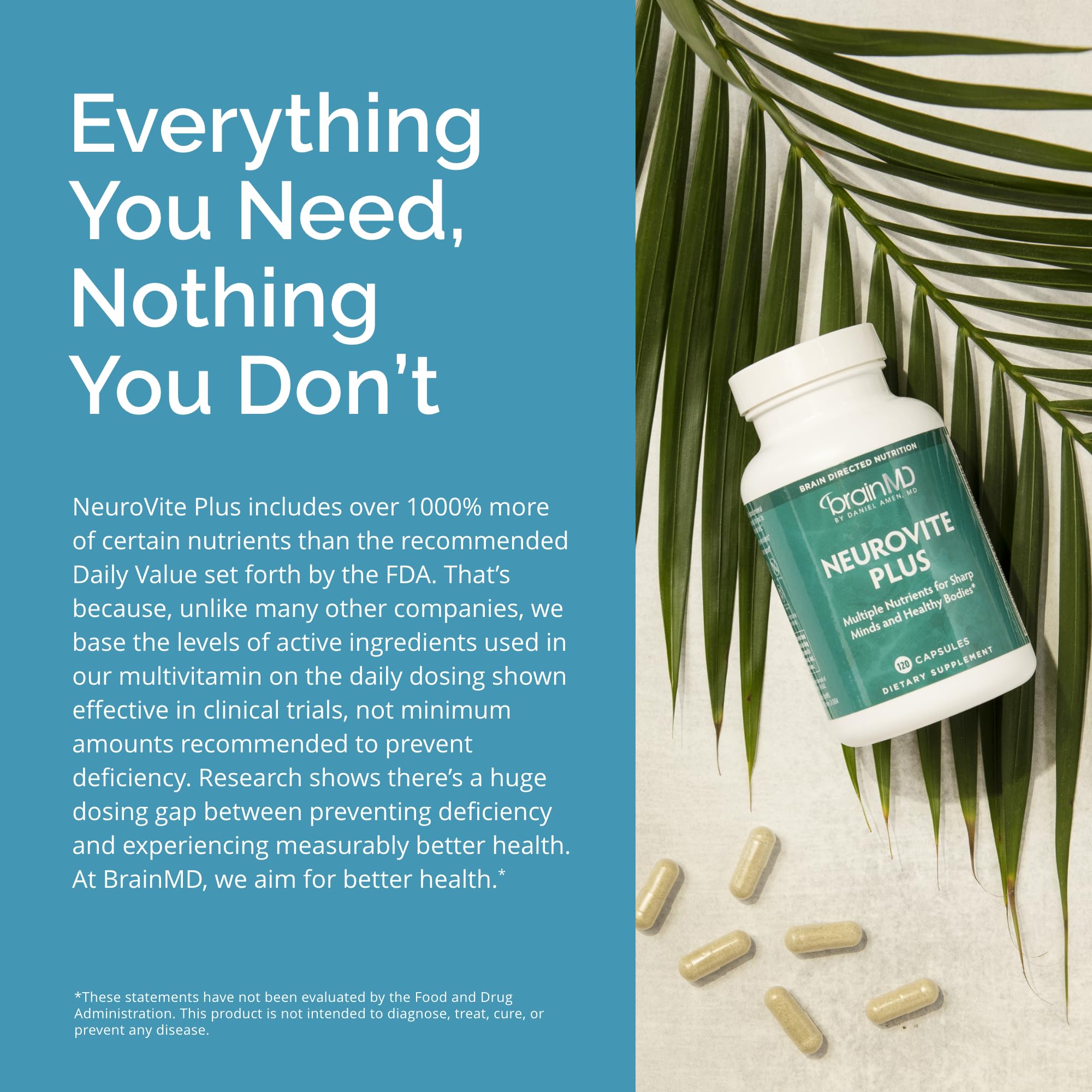 BRAINMD Dr Amen NeuroVite Plus - 120 Capsules - Multivitamin & Mineral Supplement, Enhanced with Phytonutrients, Enzymes & Whole Foods - Gluten Free - 30 Servings BRAINMD uk supplements