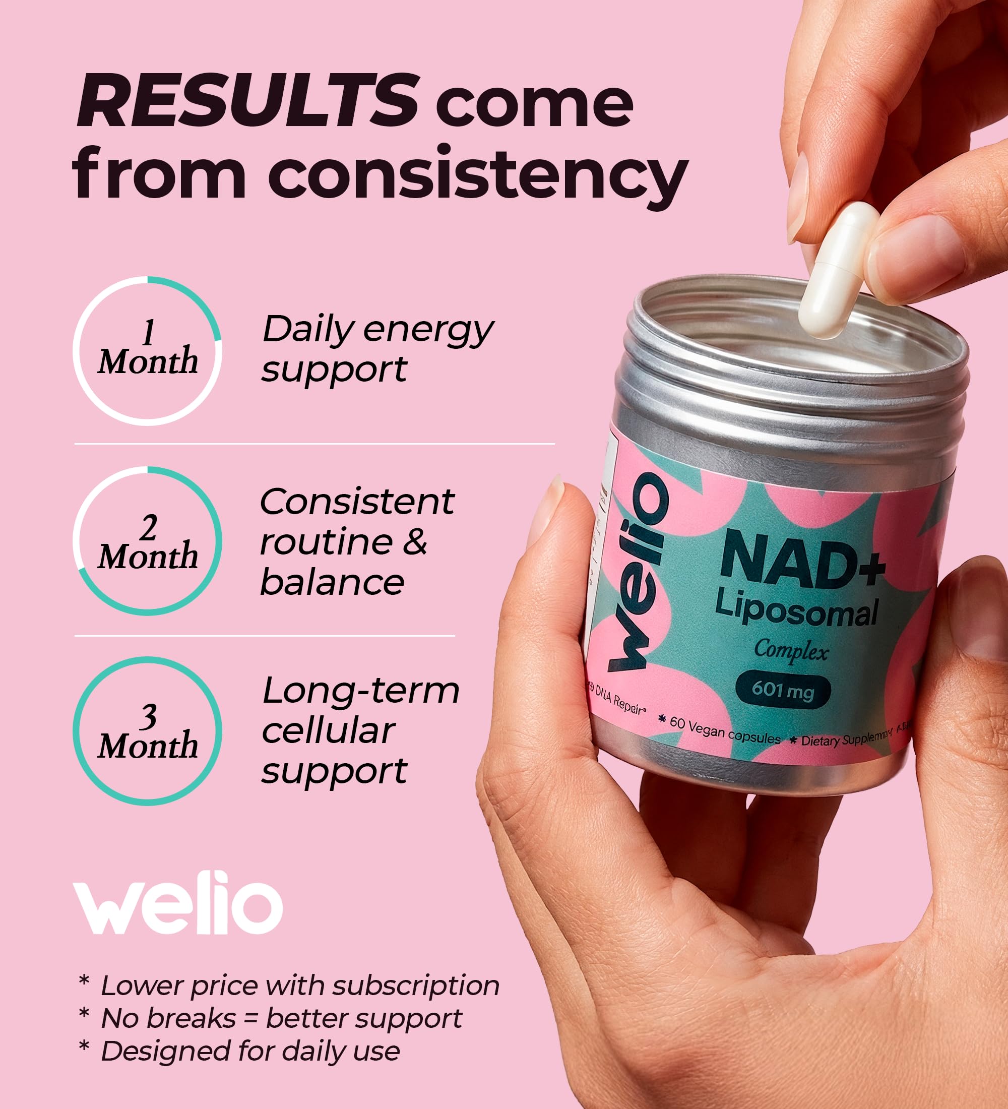 Liposomal NAD Supplement 601mg | Third-Party Tested, High Purity NAD+ | Anti-Aging & Cellular Health | NMN Supplement Alternative | Advanced NAD+ Supplement for Women & Men – 60 Capsules Welio uk supplements