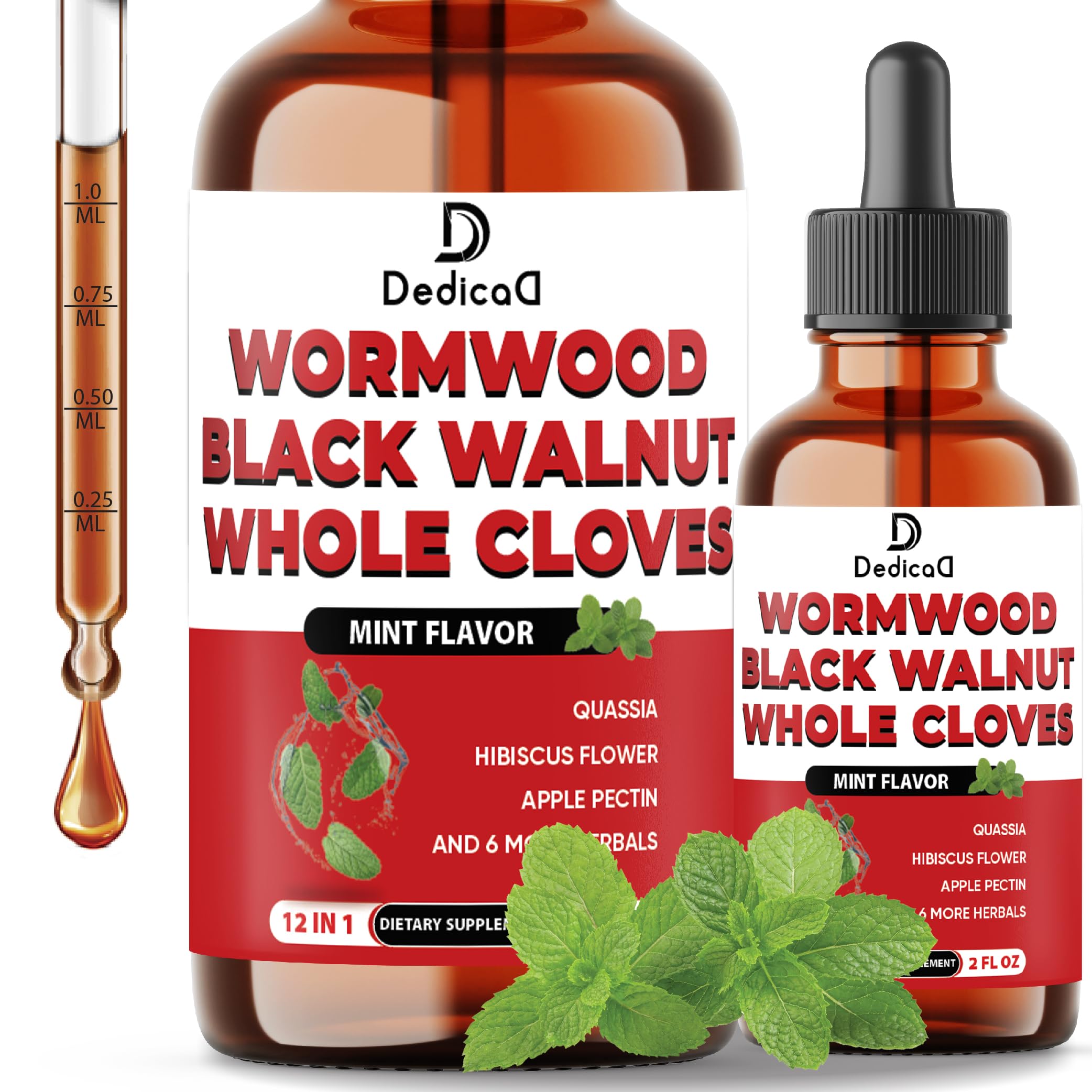 DEDICAD 12in1 Wormwood Liquid Drops Added Black Walnut, Whole Cloves and 9 More Herbs - 2 Fl Oz - 60 Days Supply - Mint Flavor DEDICAD uk supplements