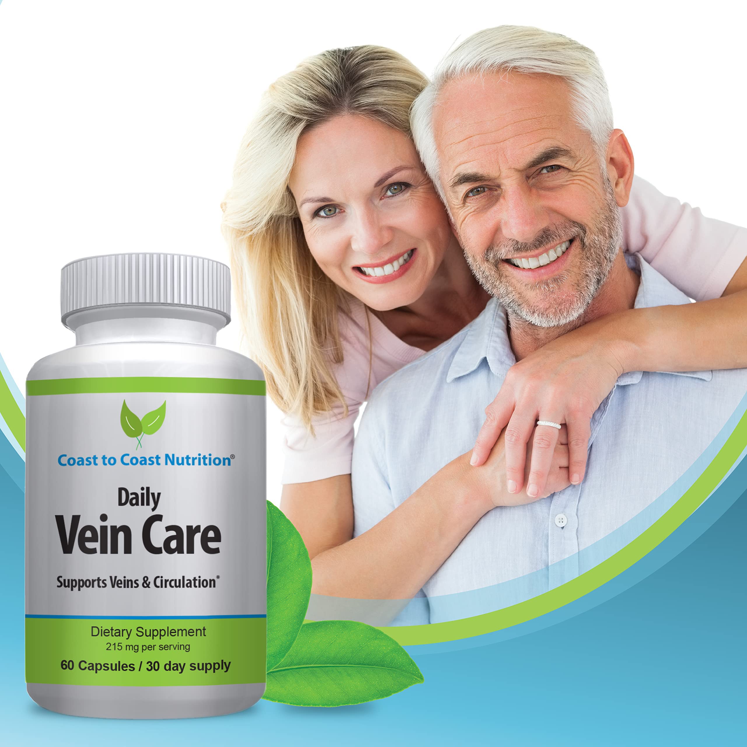Coast to Coast Nutrition Daily Vein Care Supplement Capsules — Circulation Formula with a Natural Blend of Calcium, Vitamin D3, Vitamin K2 Plus BioPerine for Max Absorption Vein Formula — 60 Capsules Coast to Coast Nutrition uk supplements