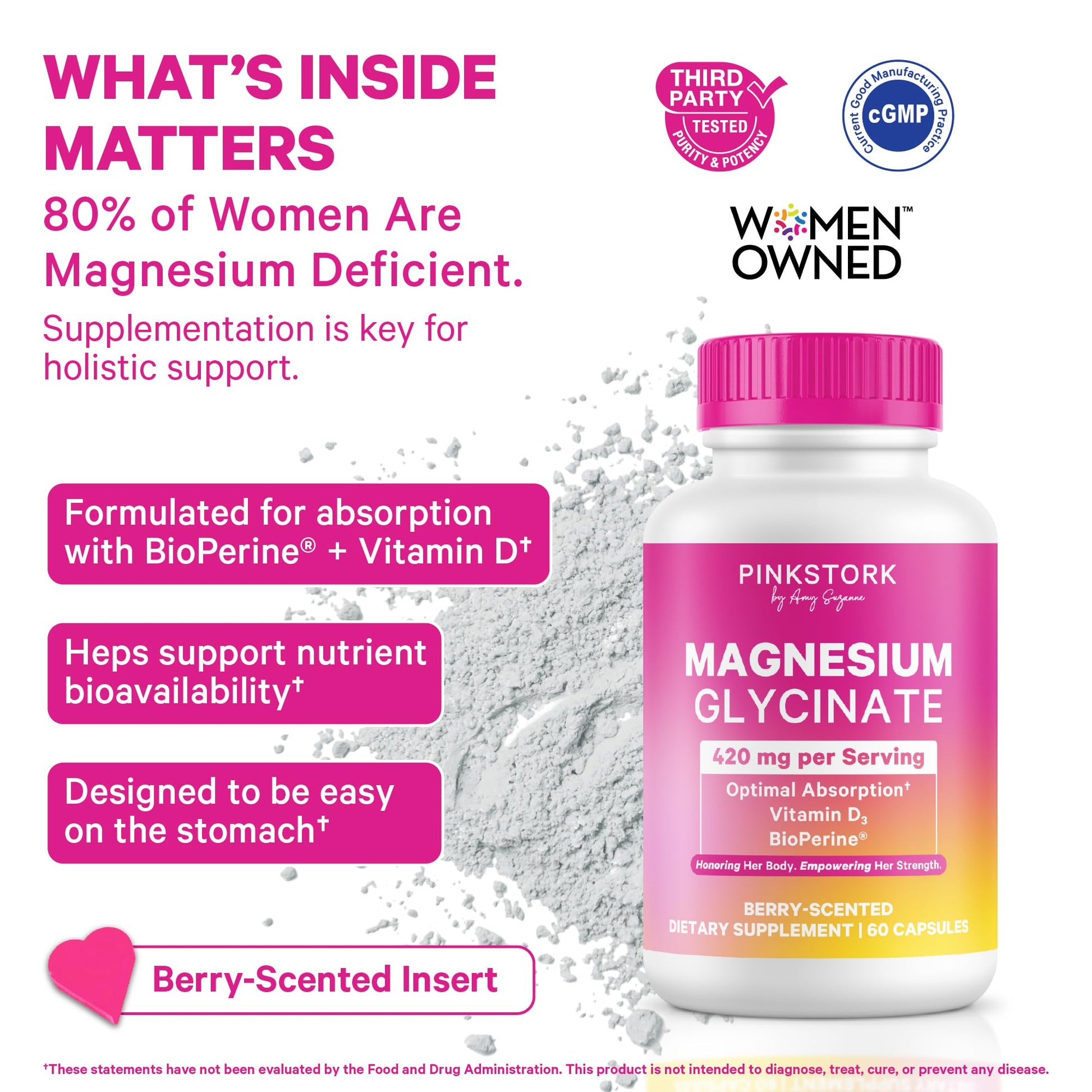 Pink Stork Magnesium Glycinate with Vitamin D - Magnesium Supplement for Women to Support Natural Calm, Mood, and Sleep - Hormone Balance for Women - 60 Capsules, Berry Essence, 1 Month Supply Pink Stork uk supplements