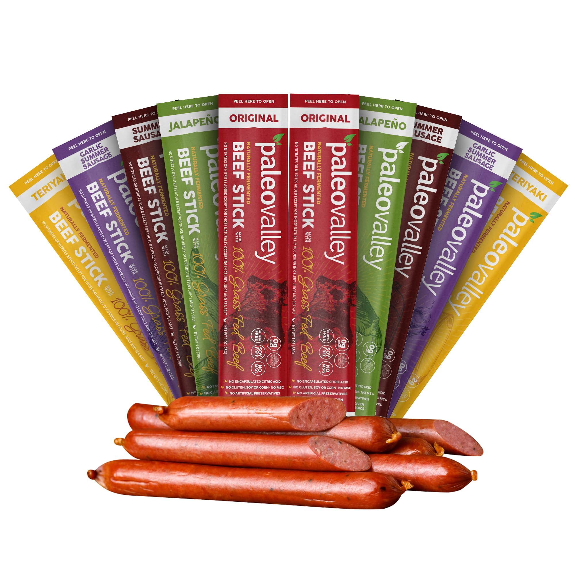 Paleovalley 100% Grass Fed Beef Sticks - Delicious Gluten Free Beef Snack - High Protein Keto Friendly, 50 Count Variety Pack Paleovalley uk supplements
