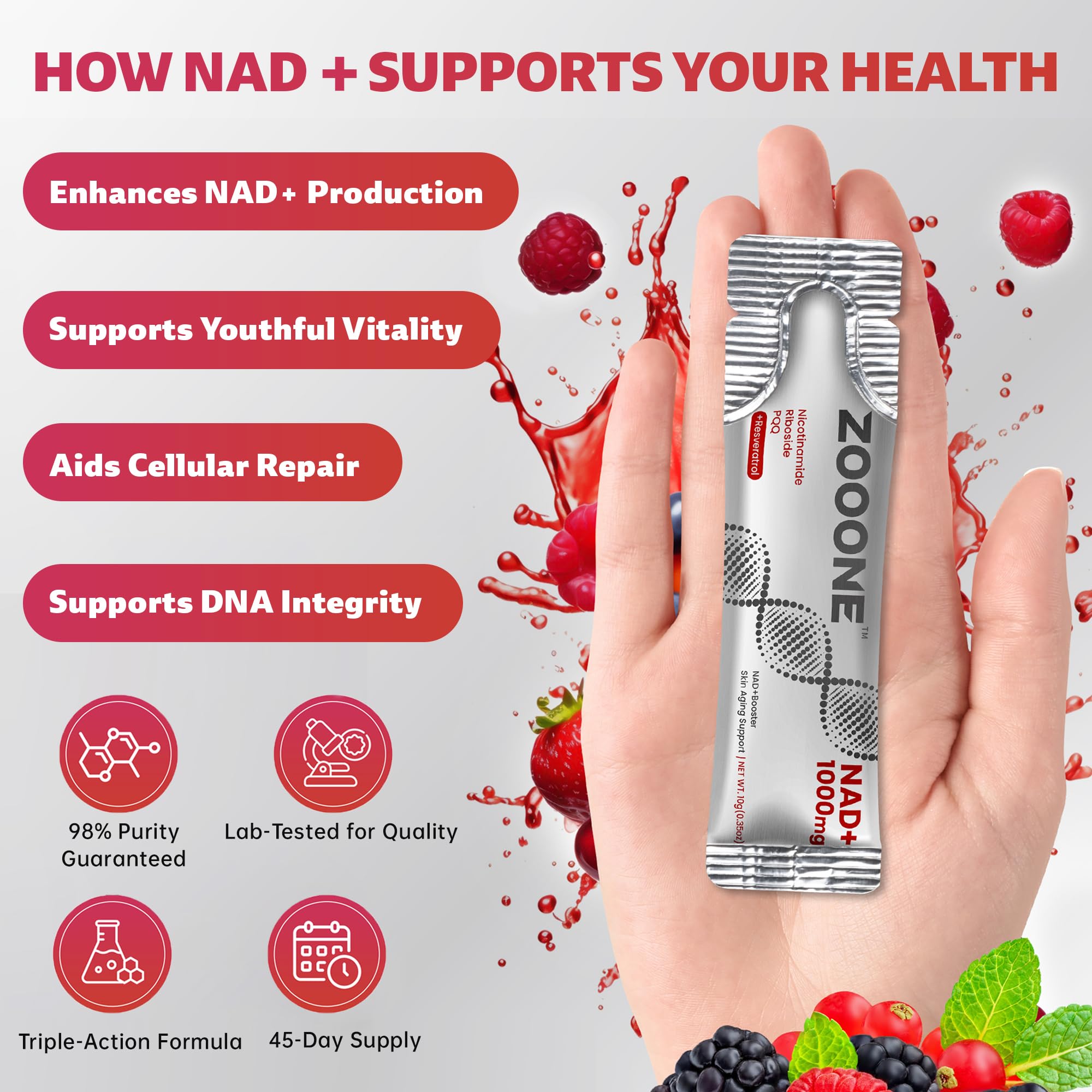 zooone- NAD+ Supplement 30pcs, Premium Nicotinamide Riboside & Resveratrol, DNA Repair & Healthy Aging， Advanced NAD Supplement for Men & Women, Boosts Cellular Energy. zooone uk supplements