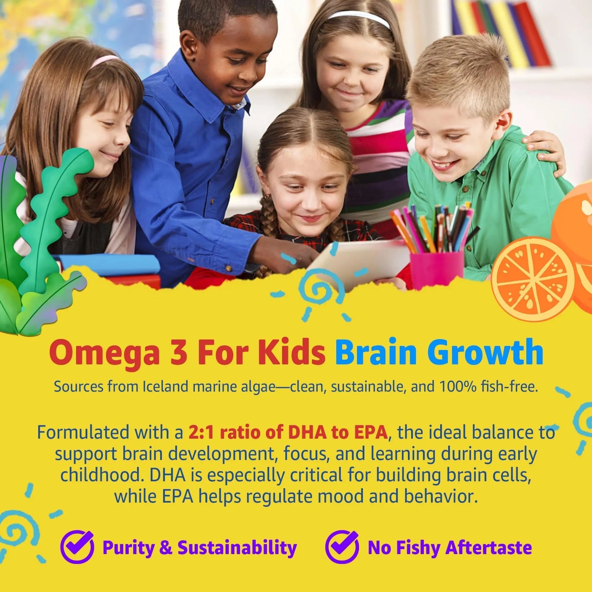Kids Multivitamin Gummies with Iron, Sugar Free, Kids Daily Vitamins + Probiotics, Algae Omega 3 (EPA/DHA), A, C, D, Methyl B12, Folate, B6, Zinc, Biotin Nextdia uk supplements