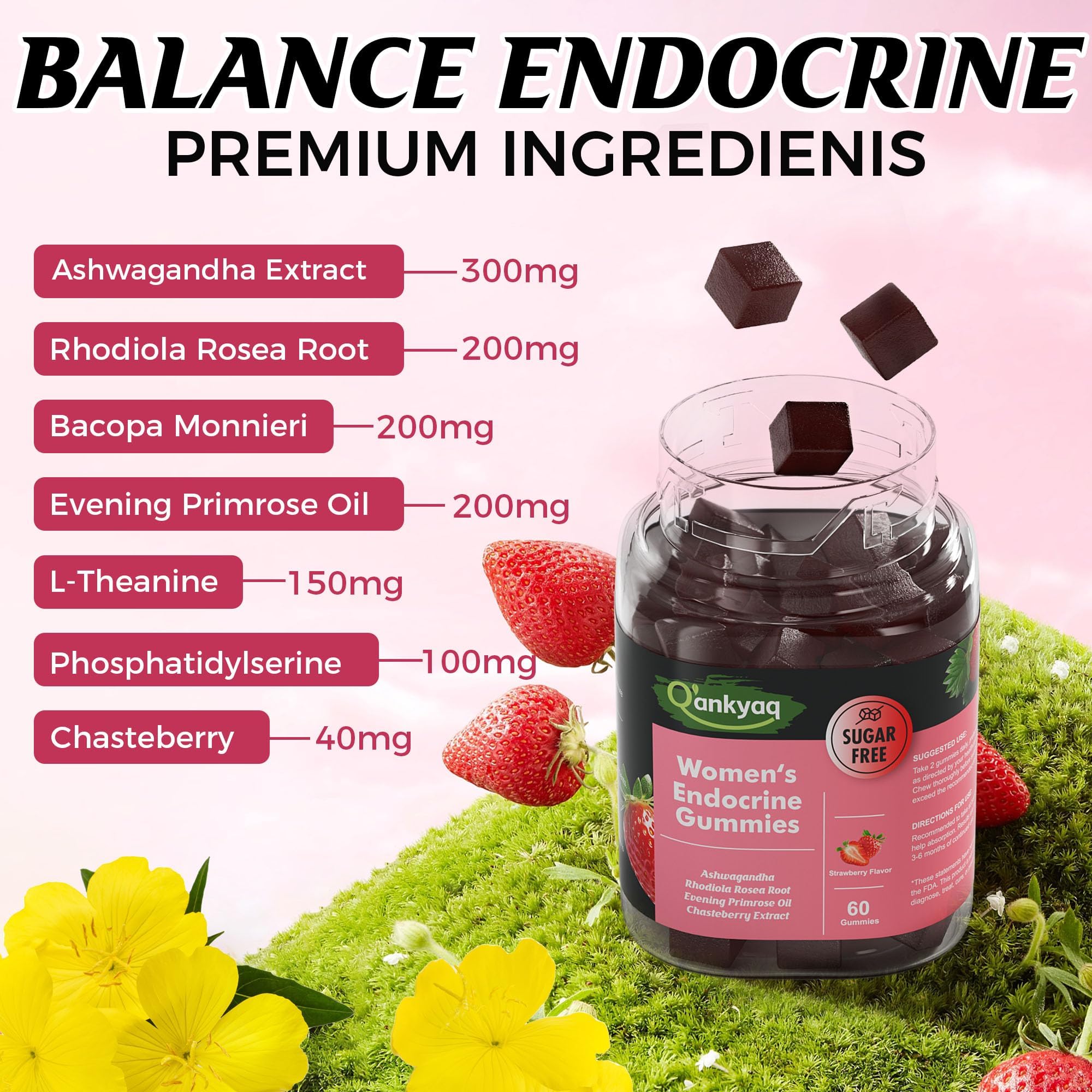Q'ankyaq PMS Support Gummies for Women, Hormone Balance with Evening Primrose Oil, Chasteberry, Vitamins B6 & B12 - Comfort, Bloating, Mood & Energy Support - 60 Gummies Q'ankyaq uk supplements