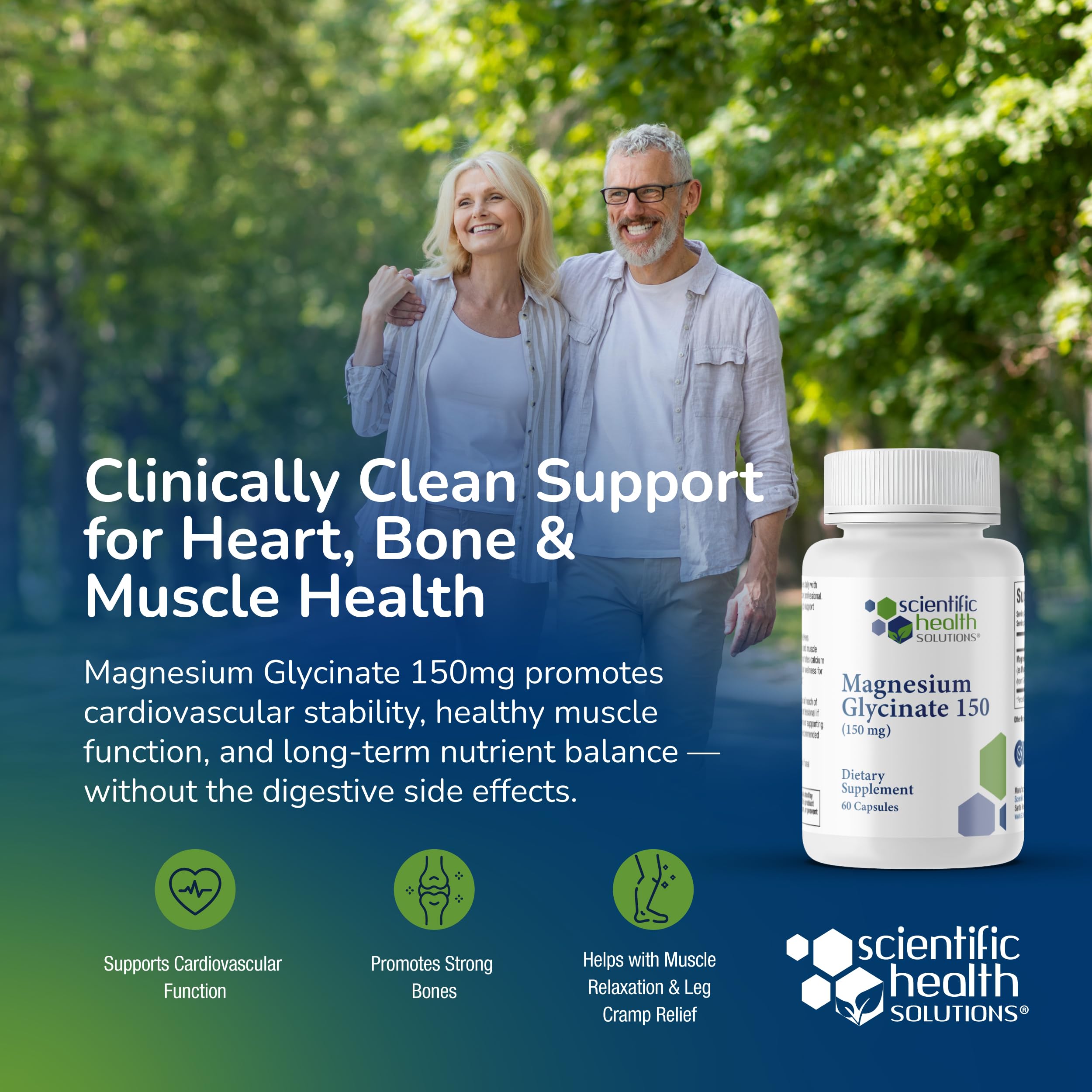 Scientific Health Solutions Magnesium Glycinate 150 mg – High‑Absorption Magnesium for Heart, Bone & Muscle Health – Supports Leg Cramps & Cardiovascular Function – Gentle on Stomach, Vegan, 60 Count Scientific Health Solutions uk supplements
