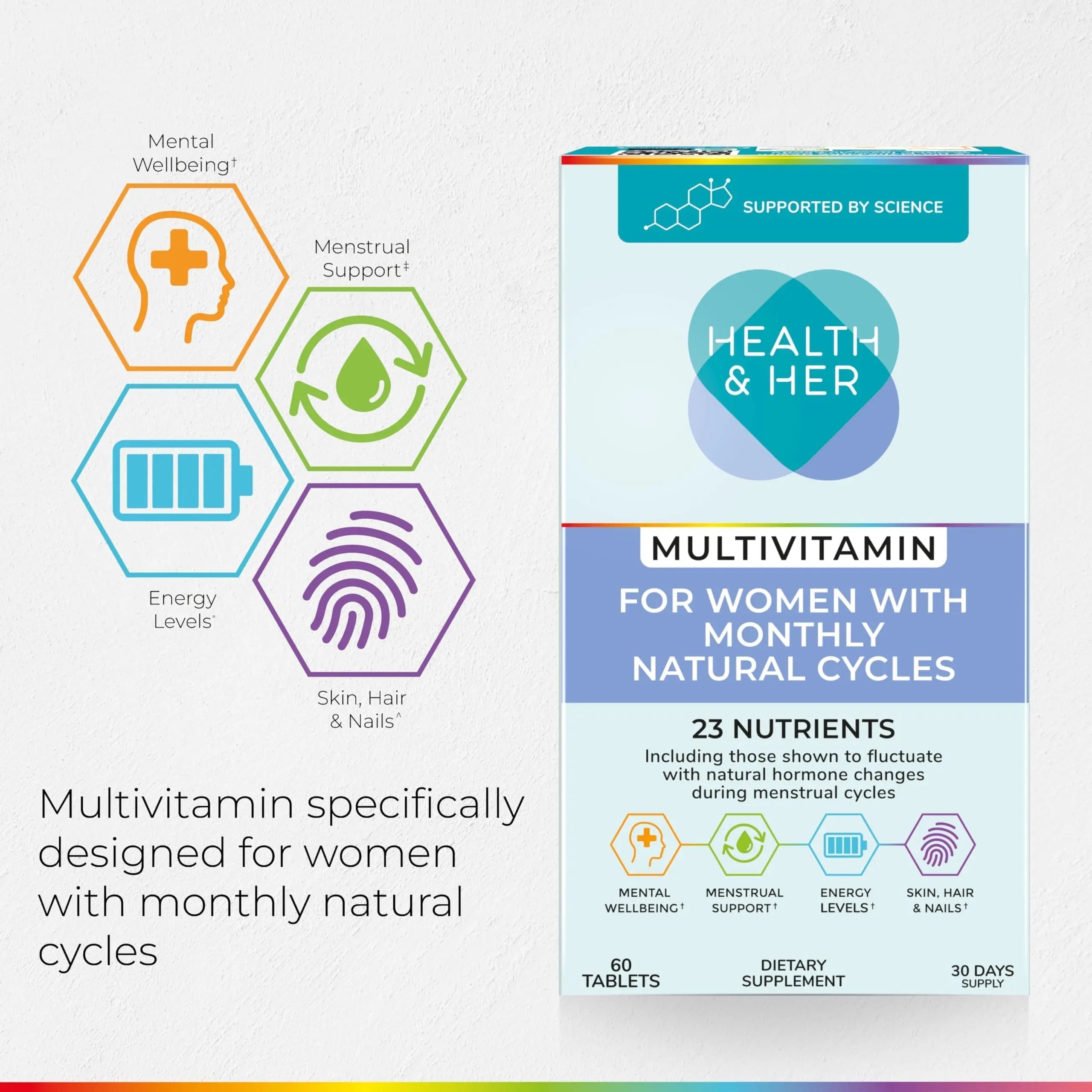 Health & Her Multivitamin for Women with Monthly Natural Cycles - Supplements for Women - Nutrition and Wellbeing Support for Menstrual Cycle Health and Her uk supplements