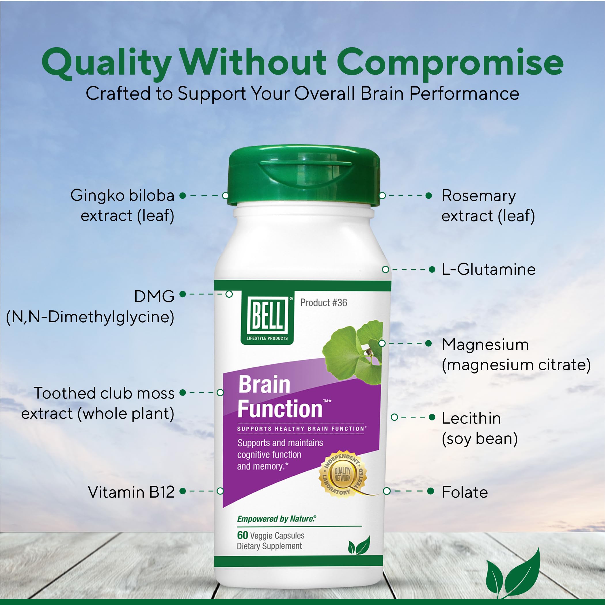 Bell Brain Function Lifestyle, Supports Cognitive Health with Ginkgo, Vitamin B12, Folate - 60 Vegetarian Capsules Bell uk supplements