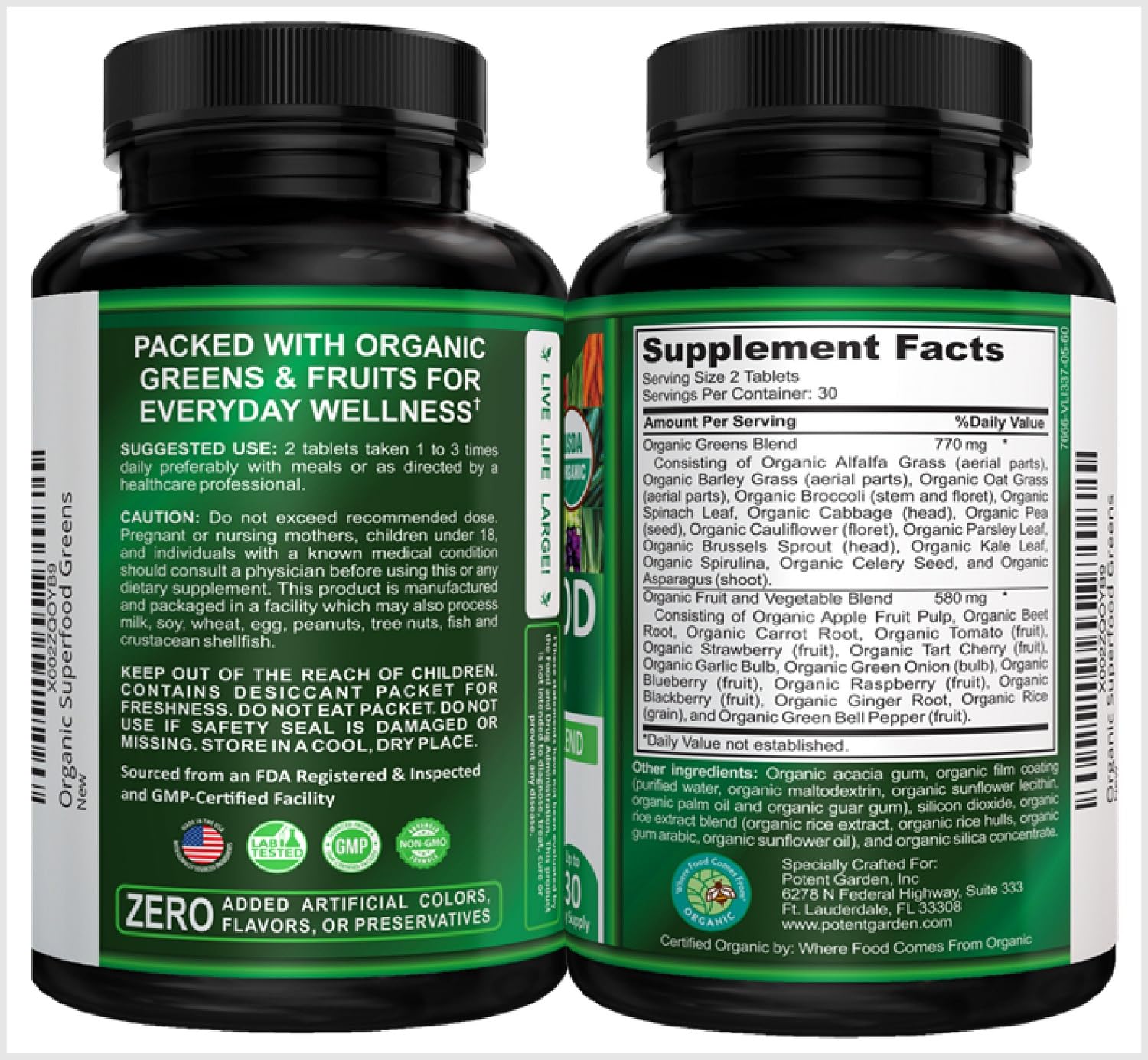 Potent Garden Organic Superfood Greens, Fruit and Veggies Supplement Rich in Vitamins & Antioxidants with Alfalfa, Beet Root & Tart Cherry to Boost Energy, Immunity & Gut Health, Greens Tablets 60 Ct Potent Garden uk supplements